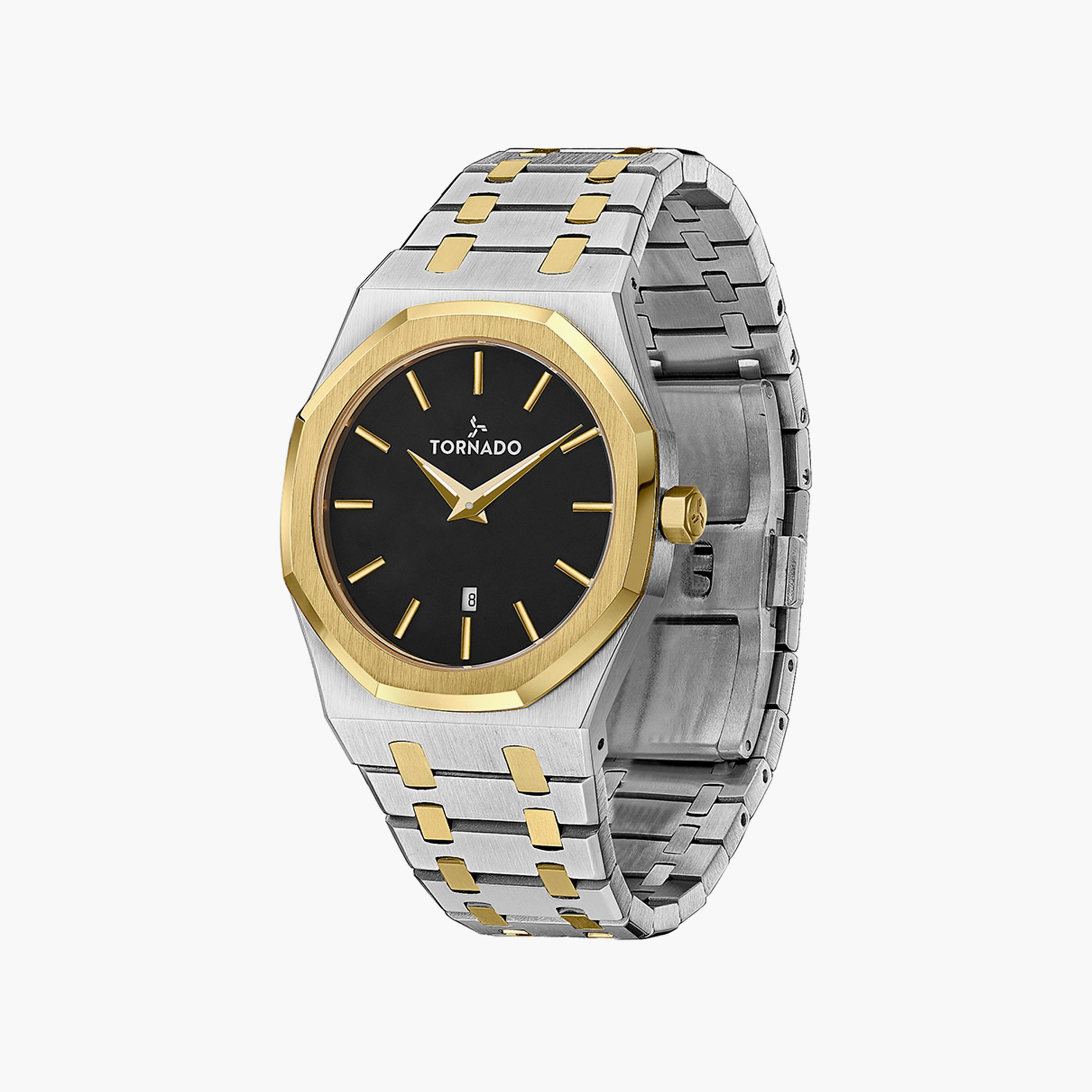 ساعة أنالوج فضية وذهبية بسوار ستانلس ستيل من تورنادو للرجال | T9009-TBTB-men-watchesandjewellery-watches-image-2