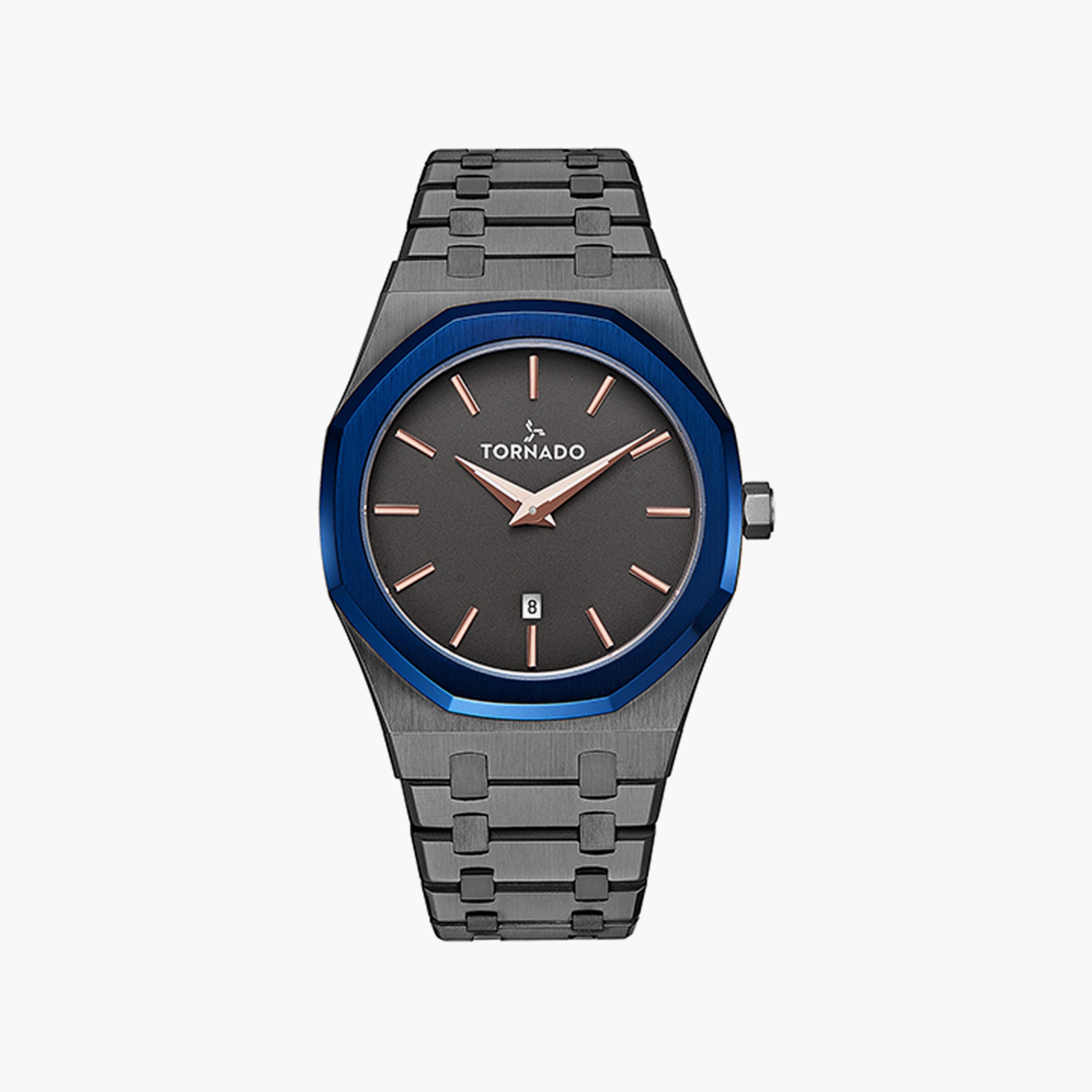 ساعة أنالوج سوداء بسوار ستانلس ستيل من تورنادو للرجال | T9009-XBXXL-men-watchesandjewellery-watches-image-1