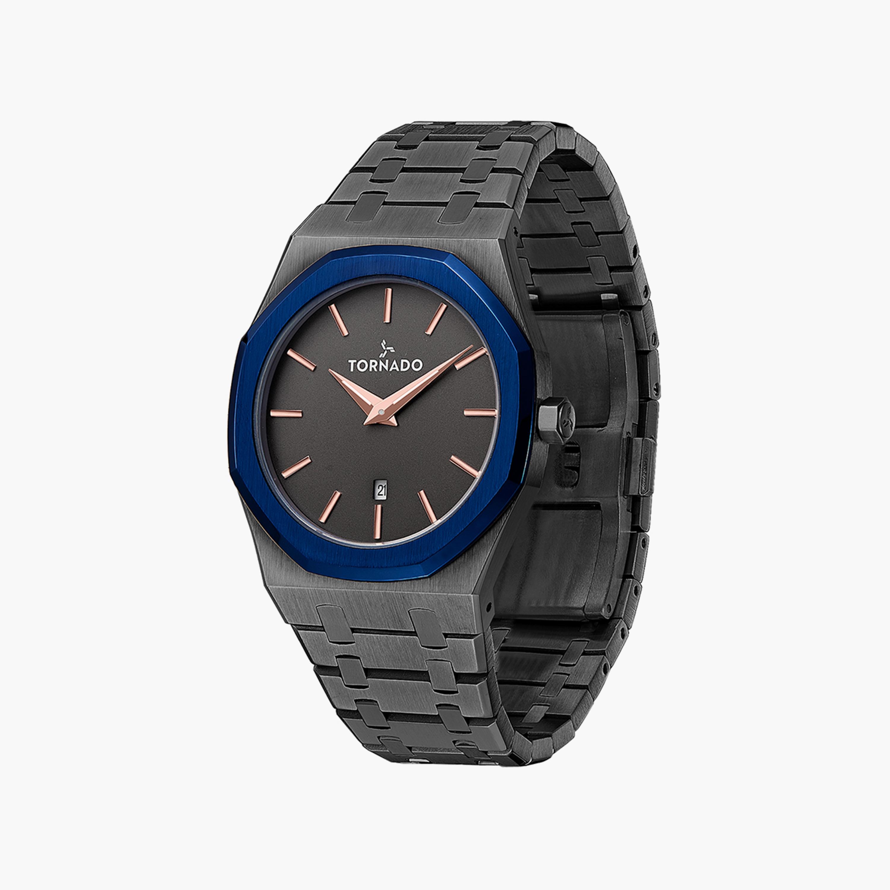 ساعة أنالوج سوداء بسوار ستانلس ستيل من تورنادو للرجال | T9009-XBXXL-men-watchesandjewellery-watches-image-2