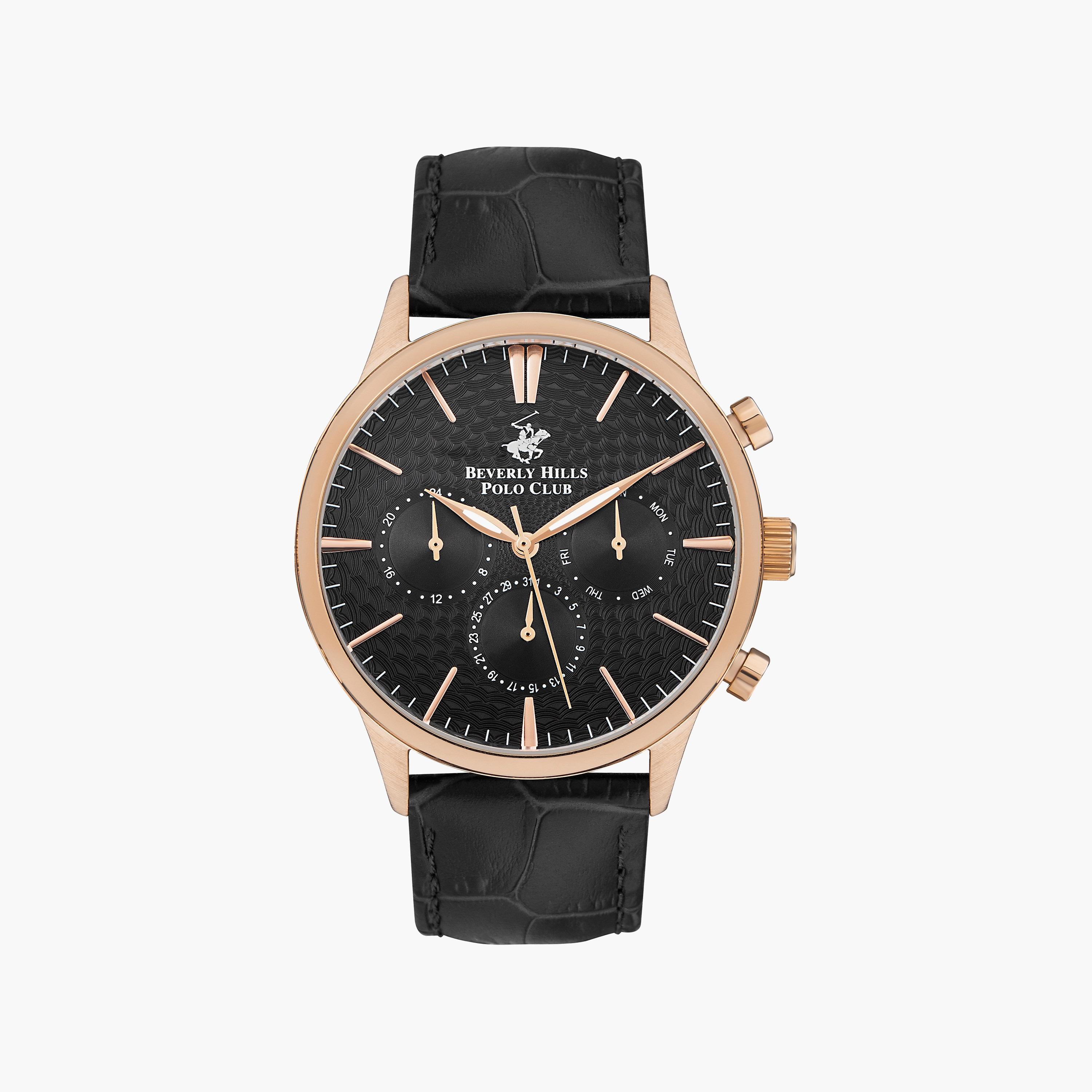 ساعة كرونوغراف من بيفرلي هيلز بولو كلوب بعقارب وسوار جلدي أسود للرجال | BP3368X.451-men-watchesandjewellery-watches-image-1
