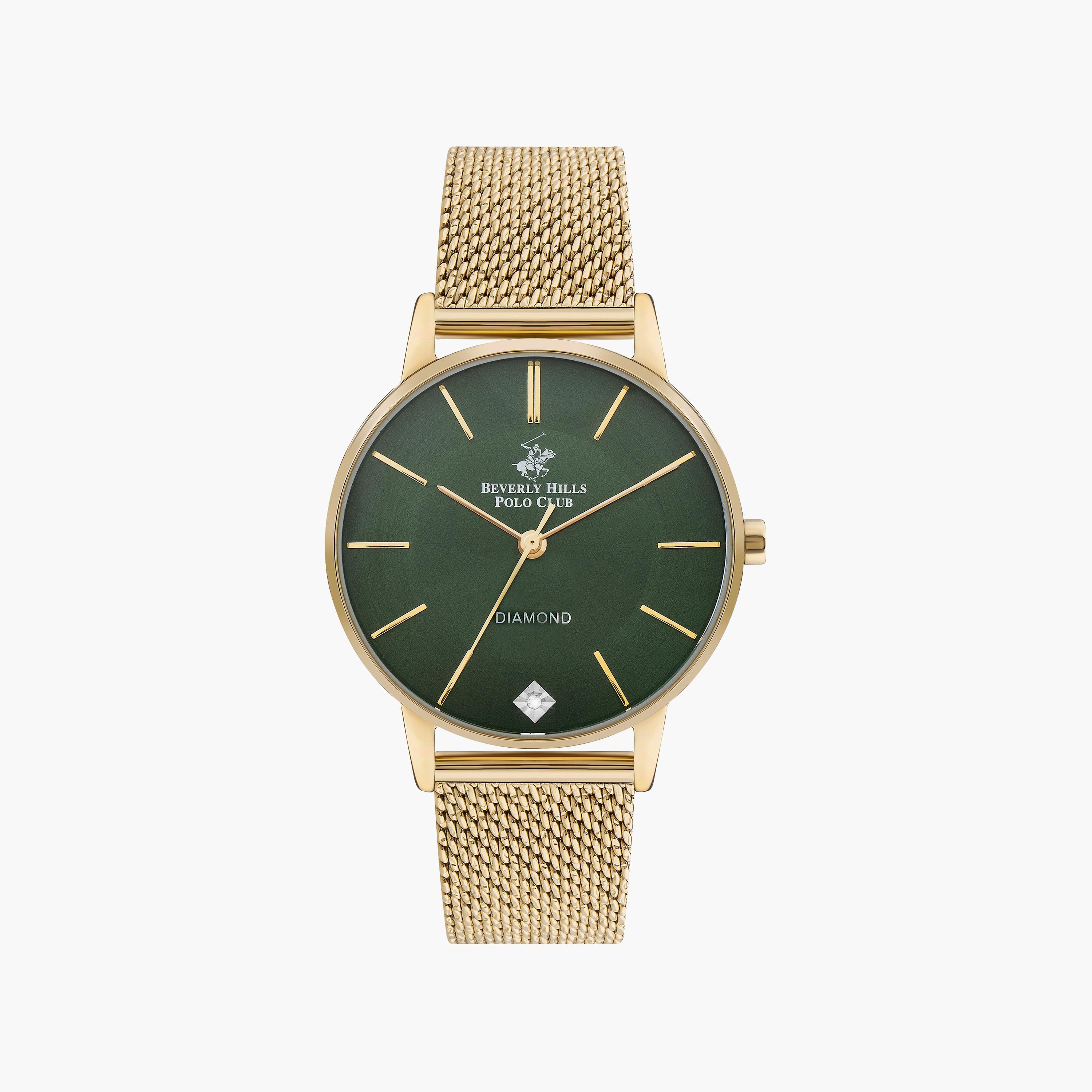 ساعة أنالوج من بيفرلي هيلز بولو كلوب للنساء بسوار شبكي ذهبي | BP3394C.170-women-watchesandjewellery-watches-image-1