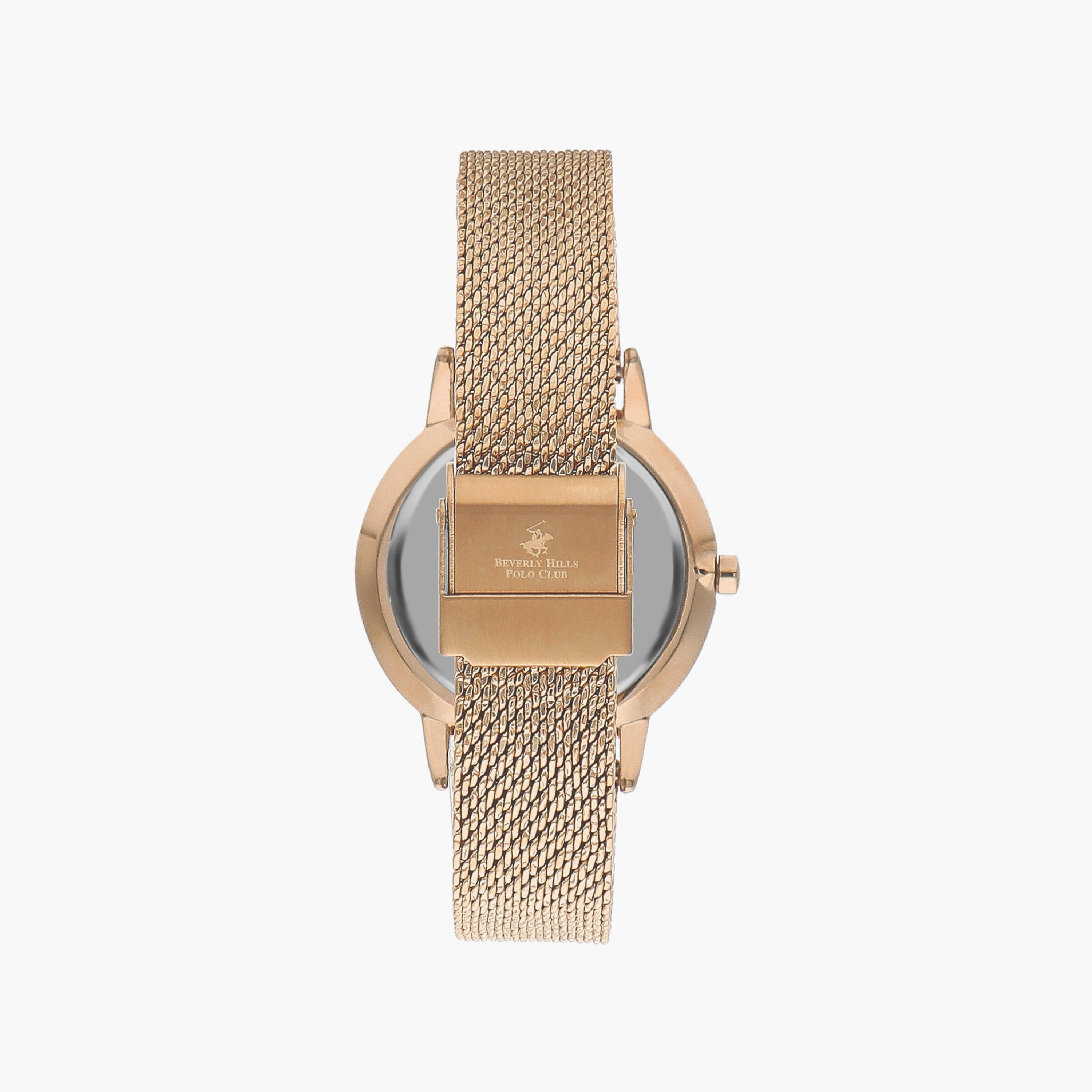 ساعة أنالوج من بيفرلي هيلز بولو كلوب للنساء بسوار شبكي ذهبي وردي | BP3394C.430-women-watchesandjewellery-watches-image-3