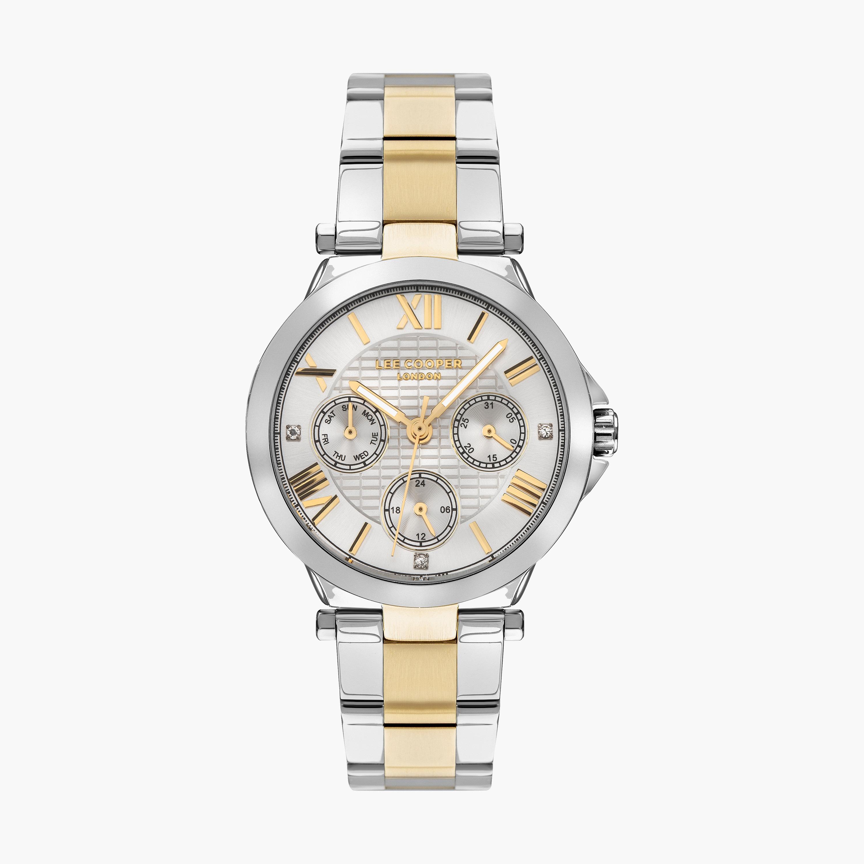 ساعة أنالوج فضية وذهبية بسوار ستانلس ستيل من لي كوبر للنساء | LC07445.230-women-watchesandjewellery-watches-image-1
