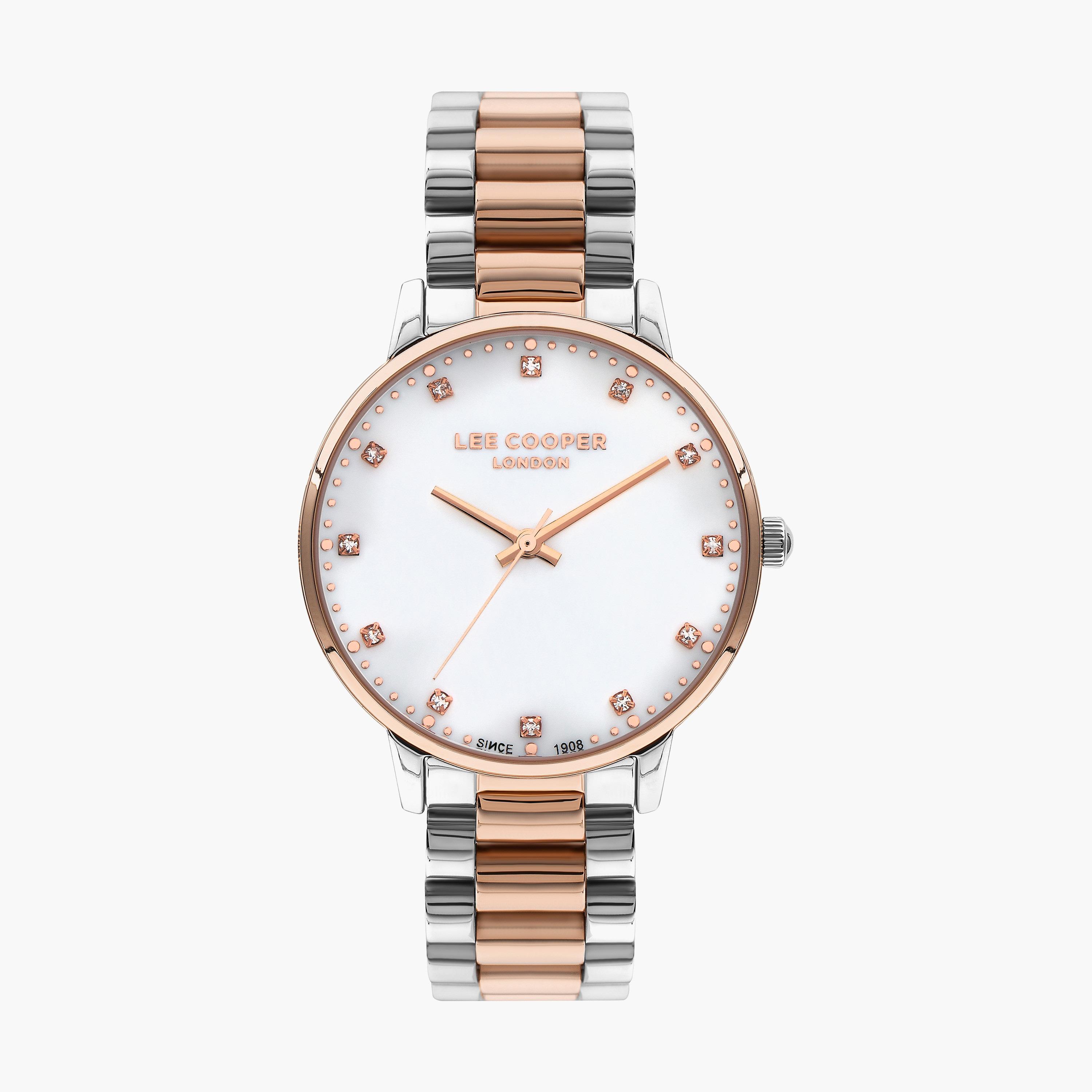 ساعة أنالوج فضية وذهبية وردية بسوار ستانلس ستيل من لي كوبر للنساء | LC07548.520-women-watchesandjewellery-watches-image-1