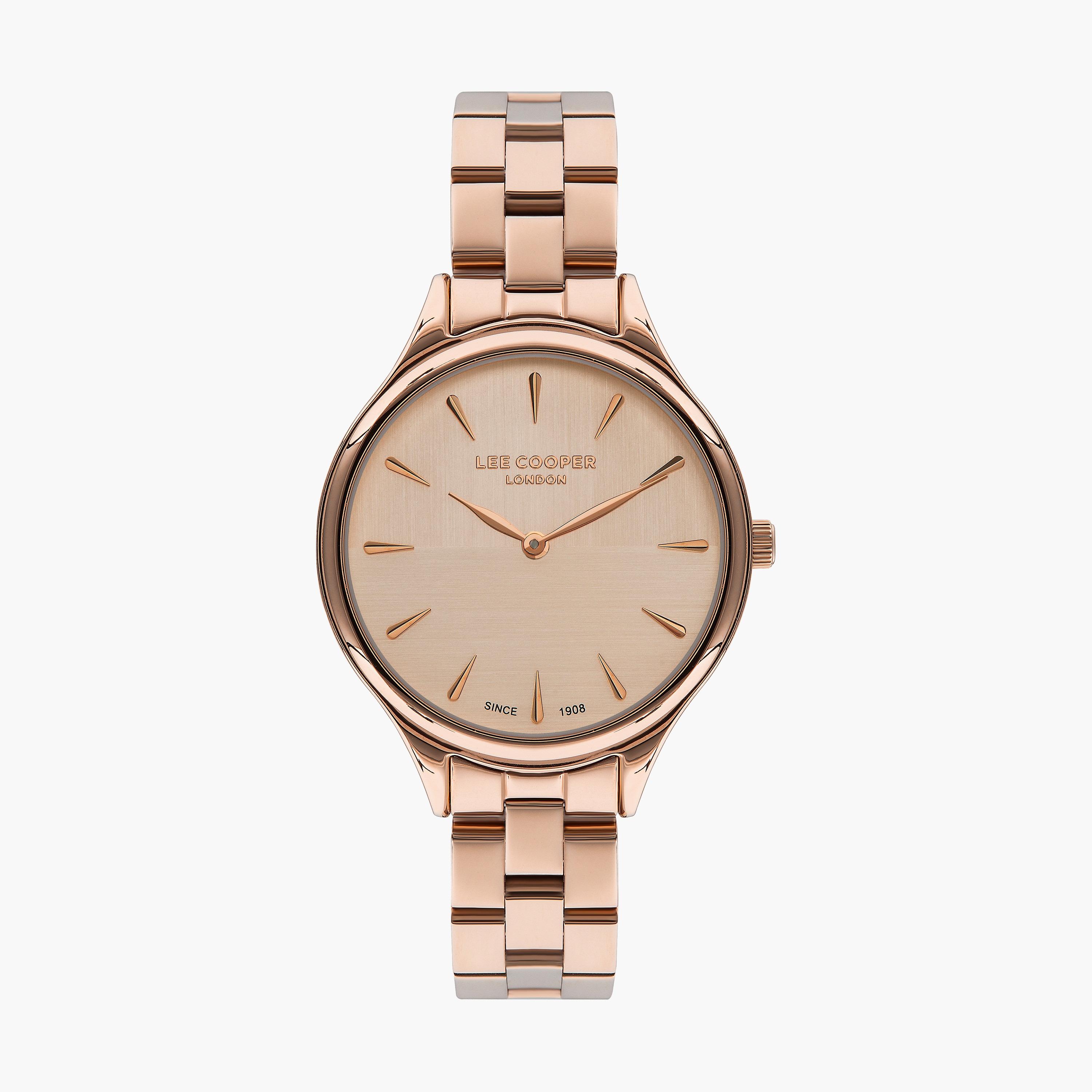 ساعة أنالوج ذهبية وردية بسوار ستانلس ستيل من لي كوبر للنساء | LC07568.410-women-watchesandjewellery-watches-image-1