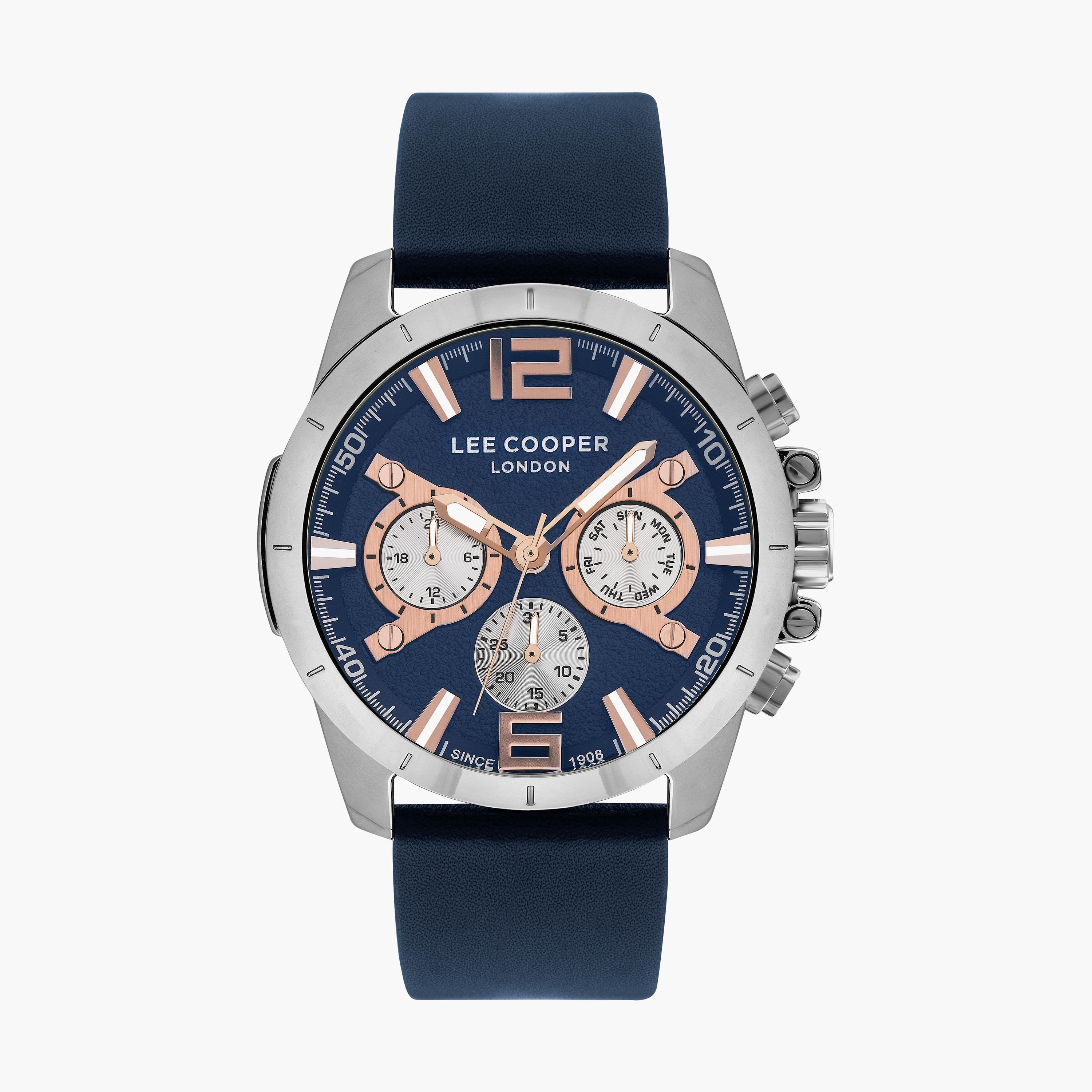ساعة كرونوغراف بسوار جلدي ازرق للرجال من لي كوبر | LC07613.399-men-watchesandjewellery-watches-image-1