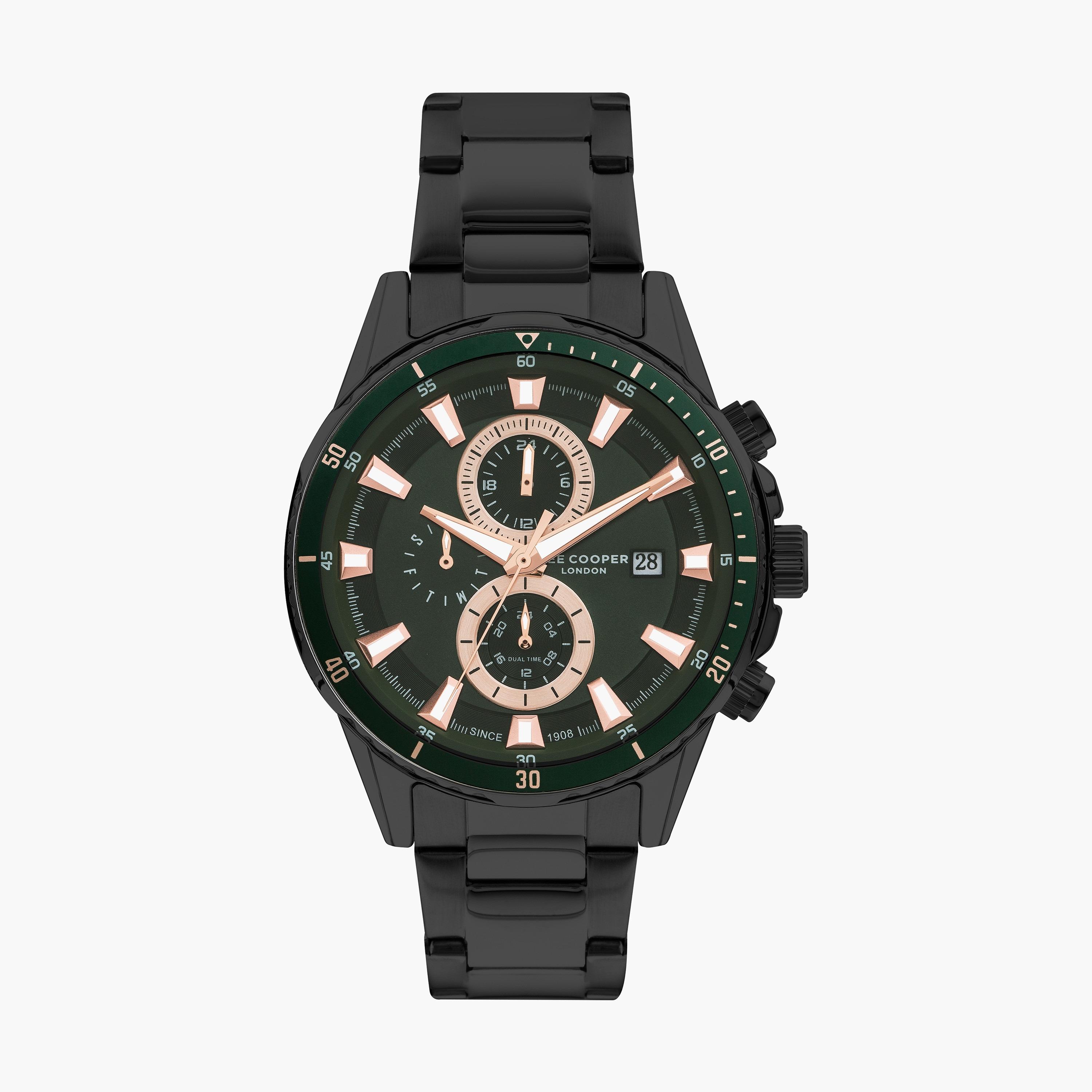 ساعة كرونوغراف سوداء بسوار ستانلس ستيل من لي كوبر للرجال | LC07627.070-men-watchesandjewellery-watches-image-1
