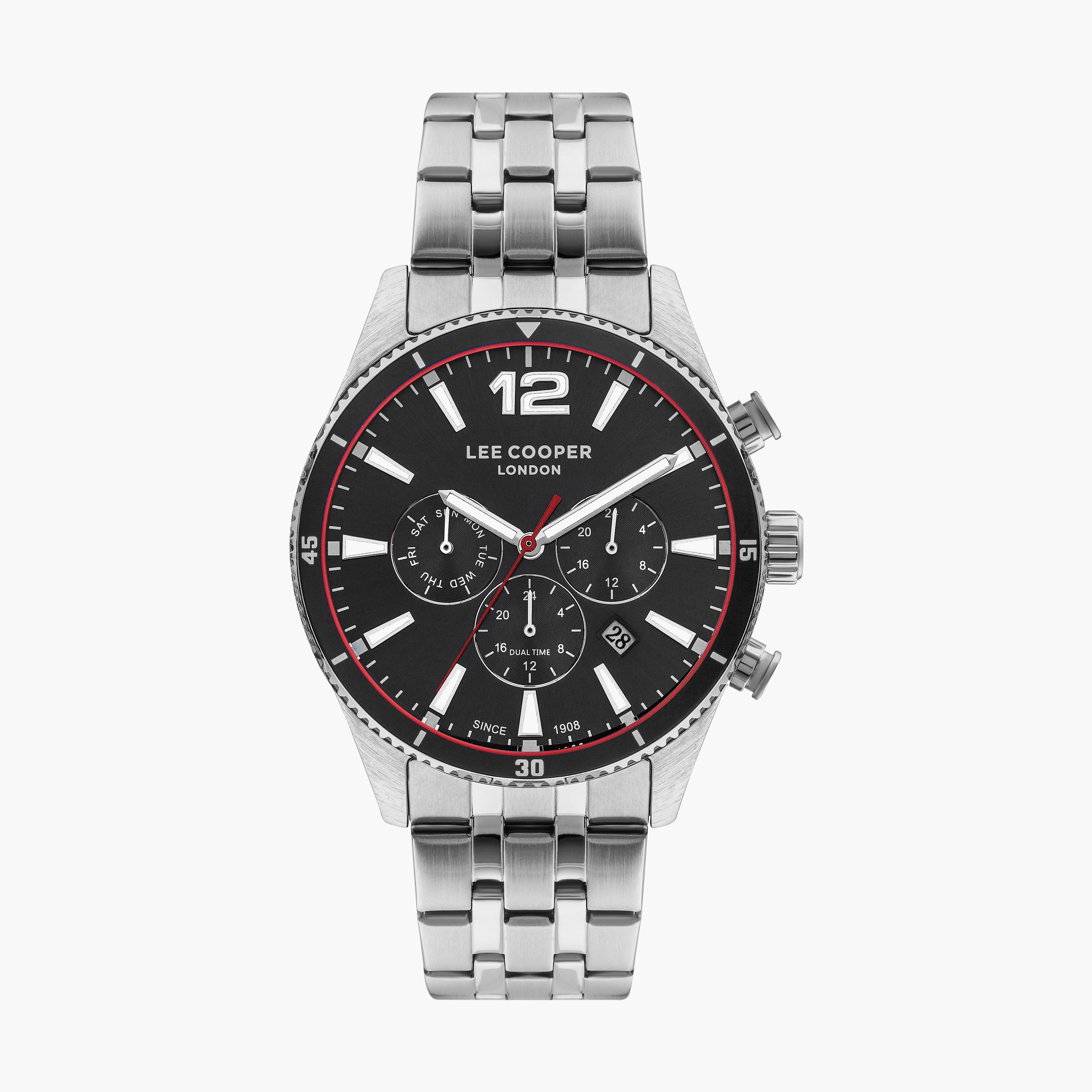 ساعة كرونوغراف فضية بسوار ستانلس ستيل من لي كوبر للرجال | LC07641.350-men-watchesandjewellery-watches-image-1