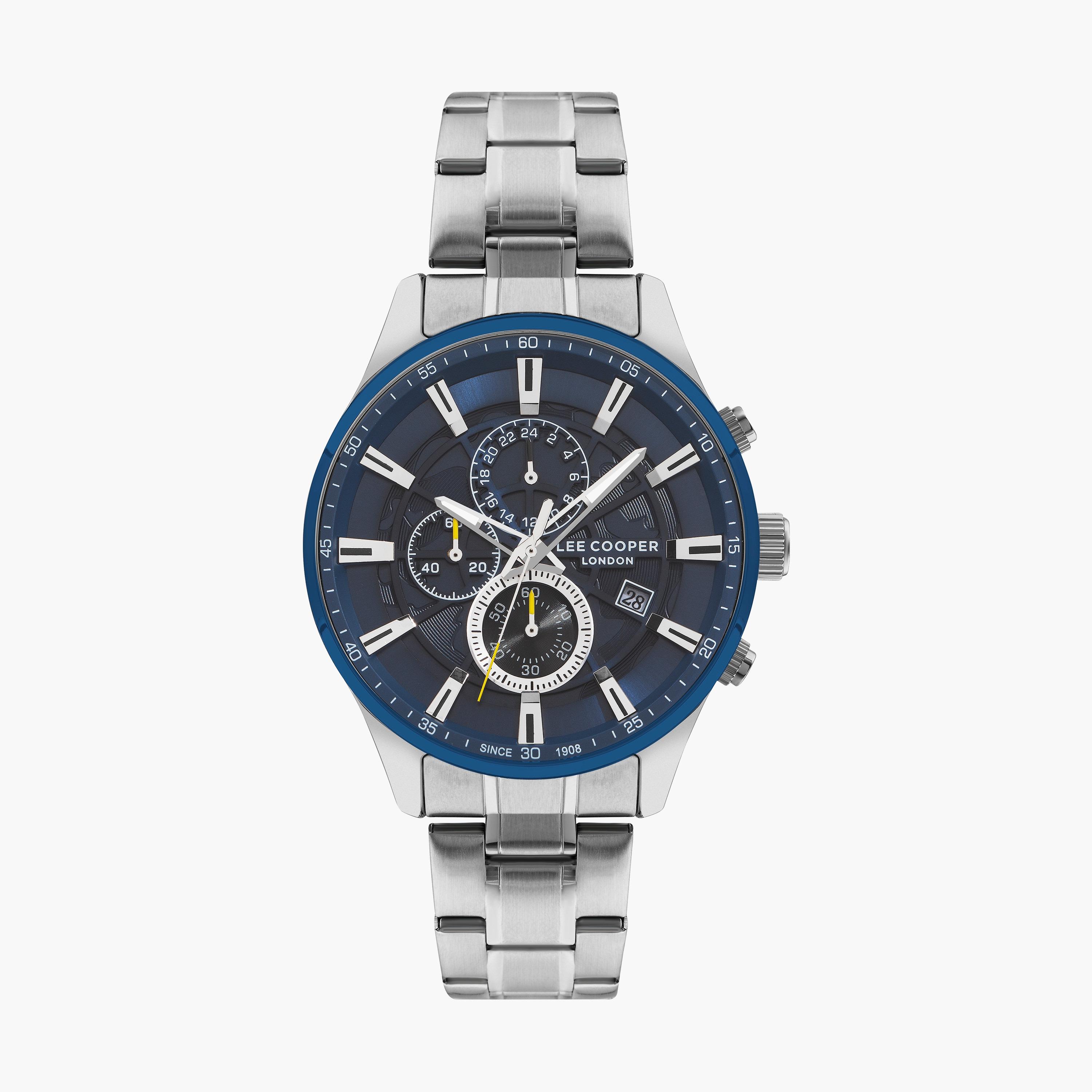 ساعة كرونوغراف فضية بسوار ستانلس ستيل من لي كوبر للرجال | LC07670.390-men-watchesandjewellery-watches-image-1