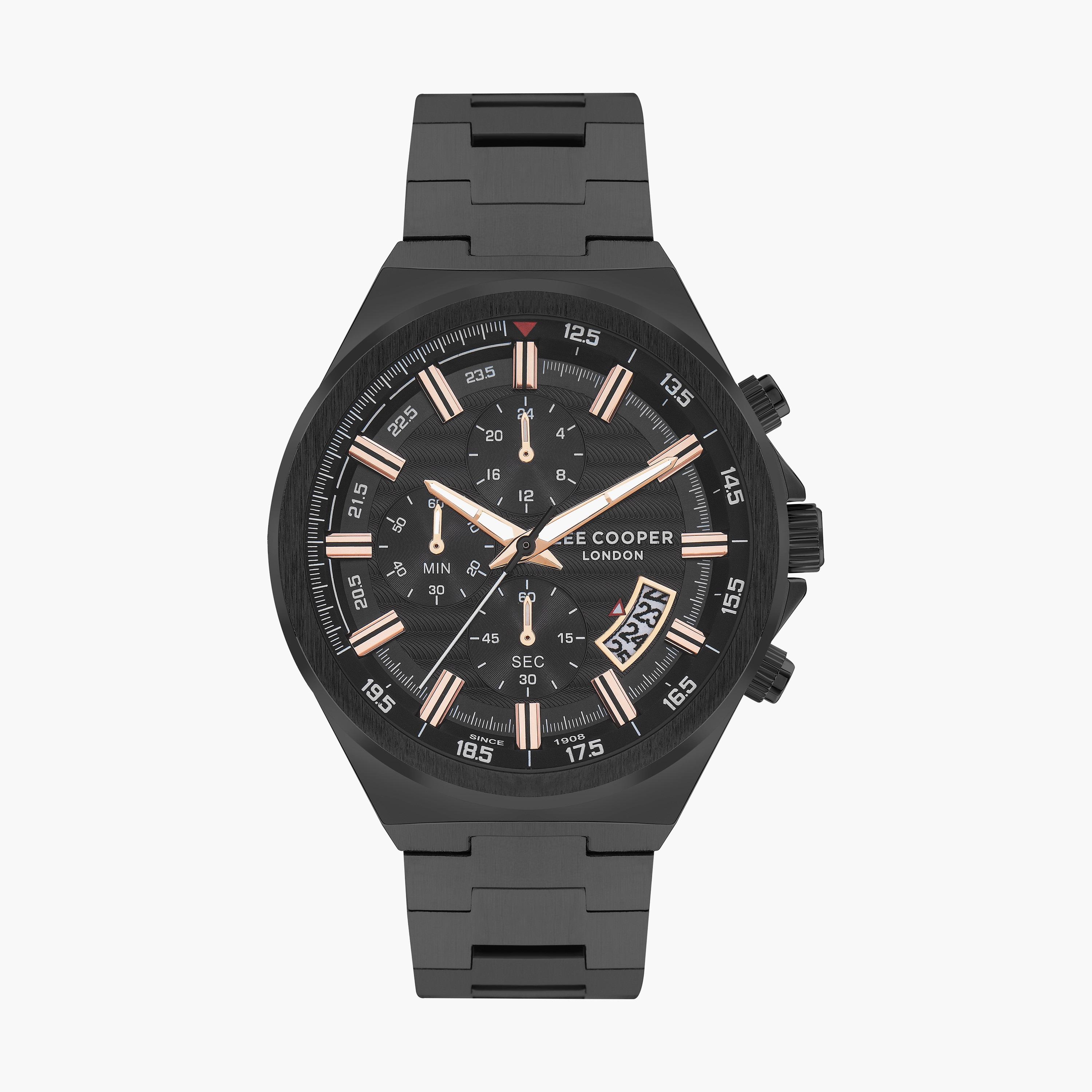 ساعة كرونوغراف سوداء بسوار ستانلس ستيل من لي كوبر للرجال | LC07717.650-men-watchesandjewellery-watches-image-1