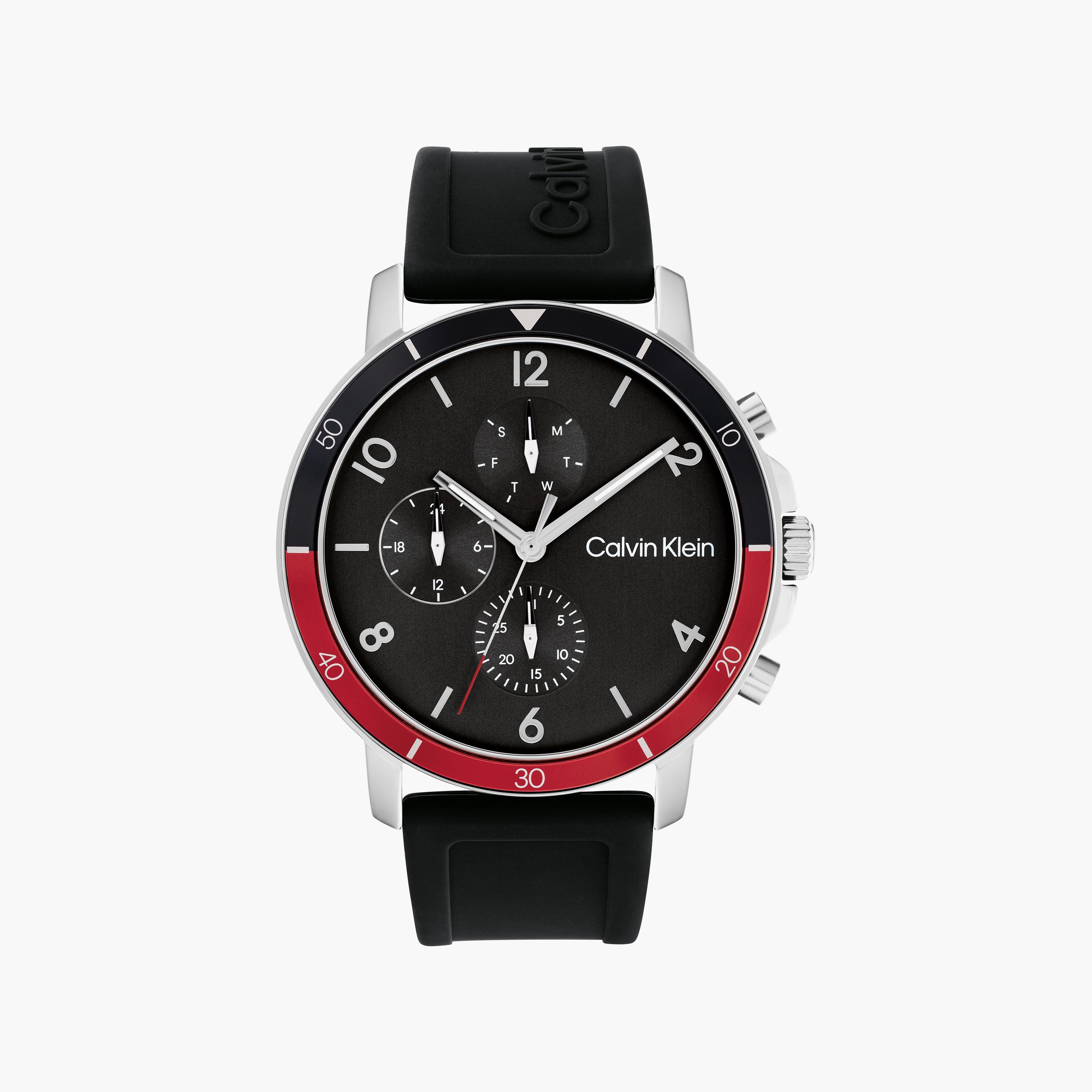 ساعة كرونوغراف للرجال بلون أسود بسوار سليكون من كالفن كلاين | 25200072-men-watchesandjewellery-watches-image-1