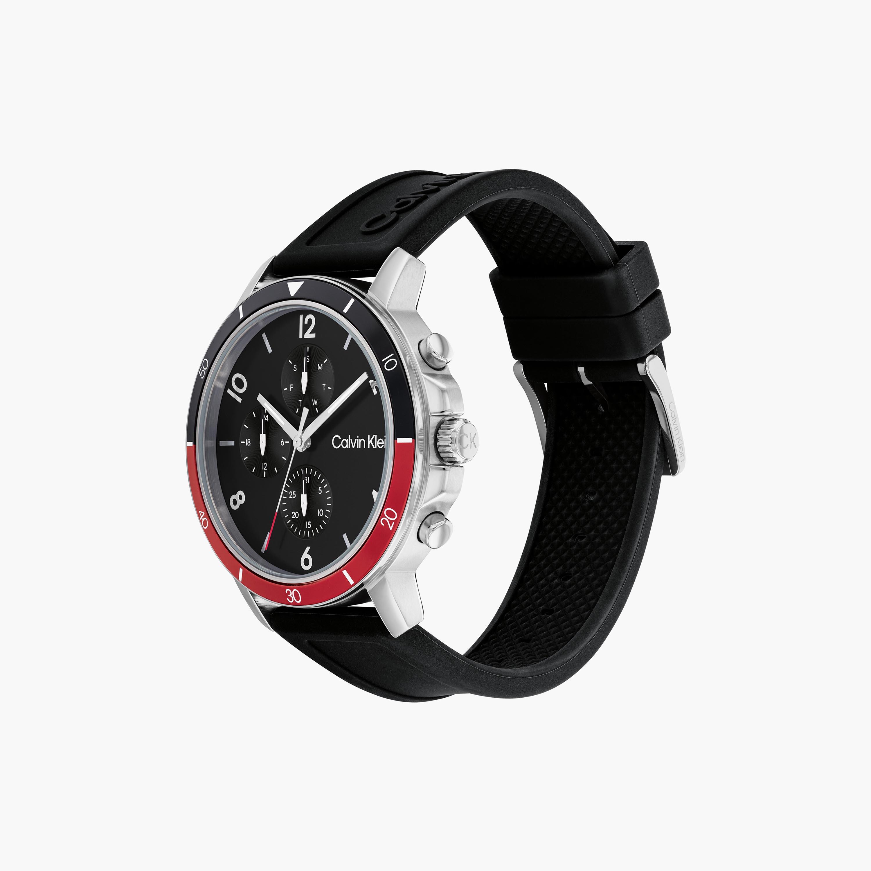 ساعة كرونوغراف للرجال بلون أسود بسوار سليكون من كالفن كلاين | 25200072-men-watchesandjewellery-watches-image-2