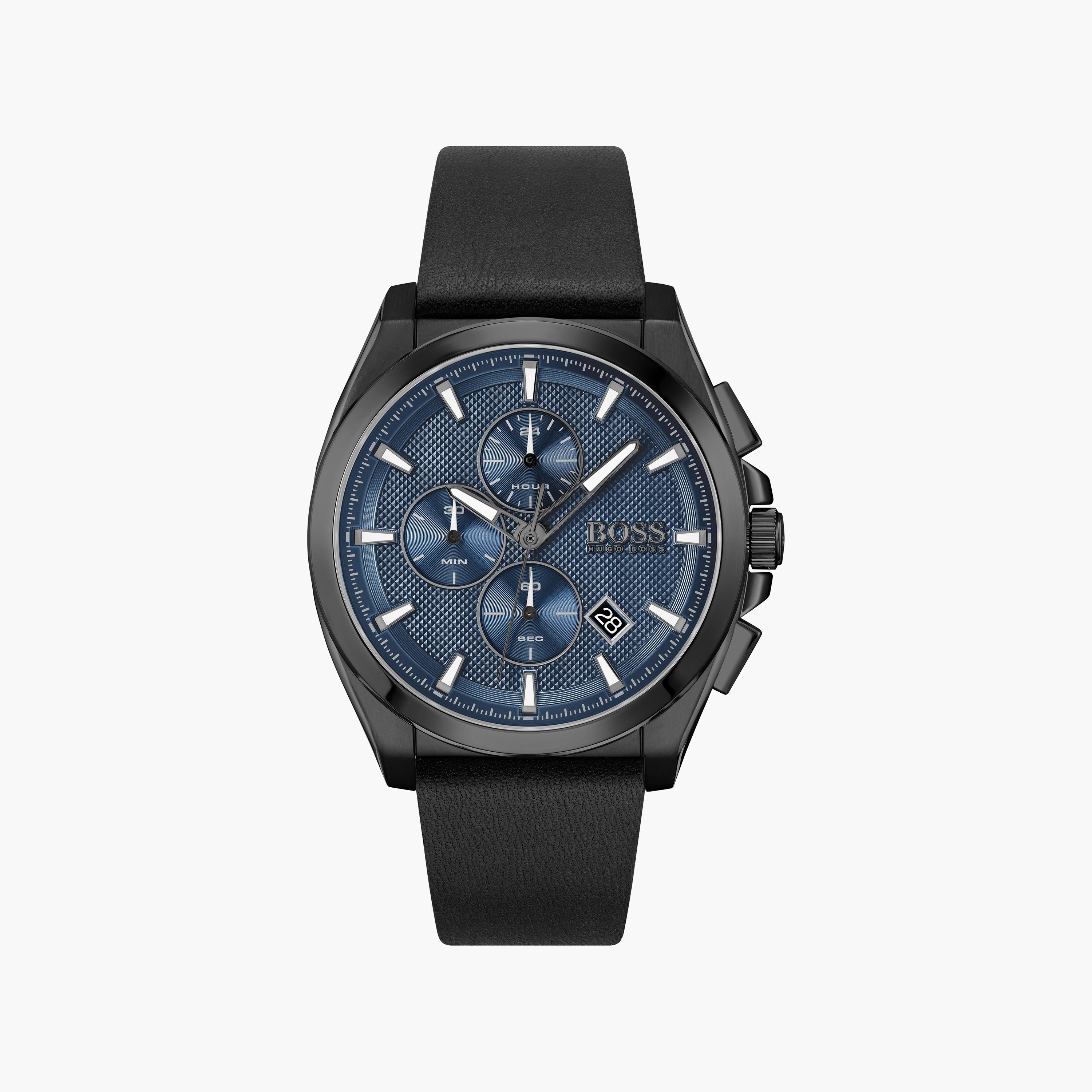 ساعة أنالوج للرجال 46 ملم بسوار جلدي أسود من هيوغو بوس | 1513883-men-watchesandjewellery-watches-image-1
