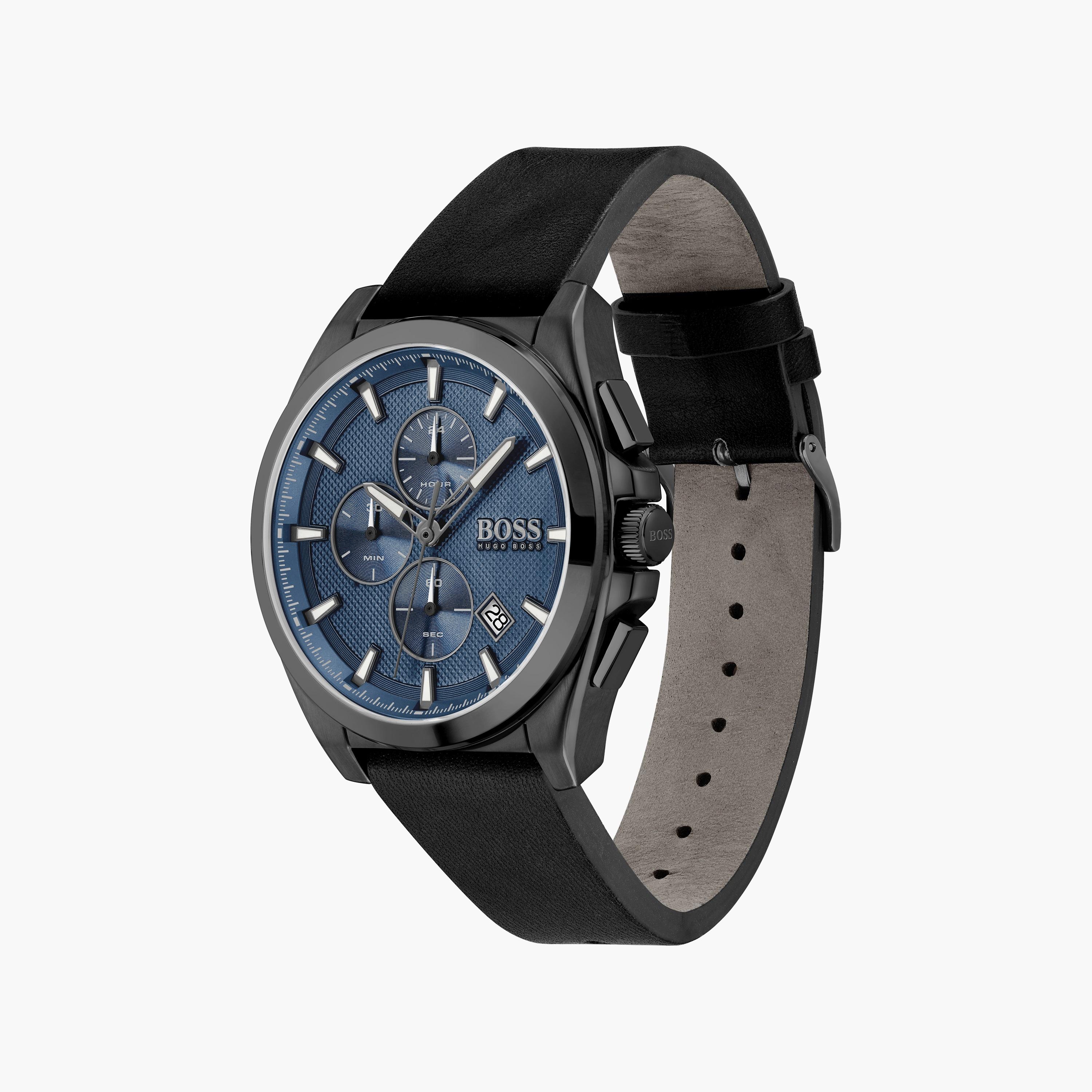 ساعة أنالوج للرجال 46 ملم بسوار جلدي أسود من هيوغو بوس | 1513883-men-watchesandjewellery-watches-image-2
