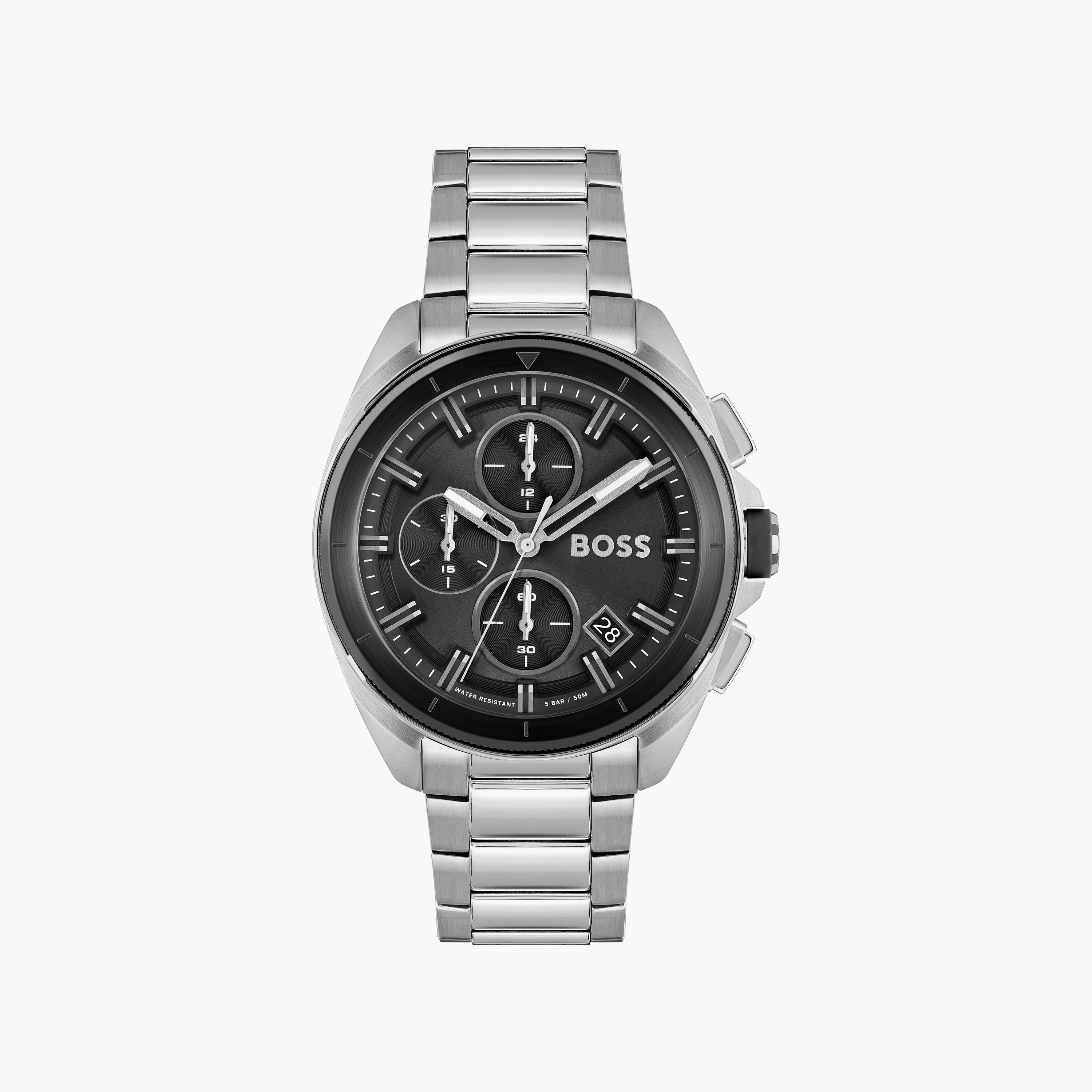 ساعة أنالوج بلون فضي للرجال 44 ملم بسوار ستانلس ستيل من هيوغو بوس | 1513949-men-watchesandjewellery-watches-image-1