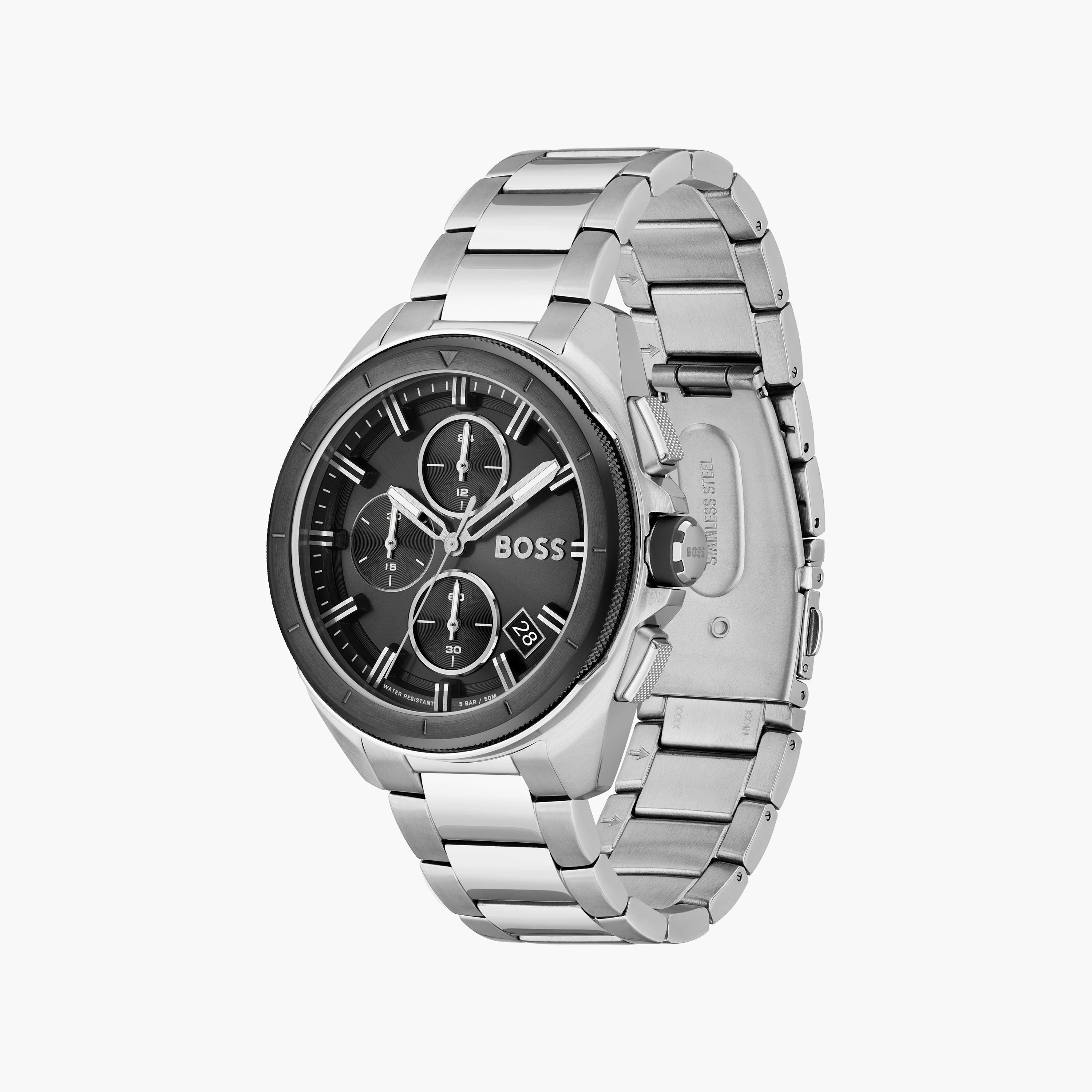 ساعة أنالوج بلون فضي للرجال 44 ملم بسوار ستانلس ستيل من هيوغو بوس | 1513949-men-watchesandjewellery-watches-image-2