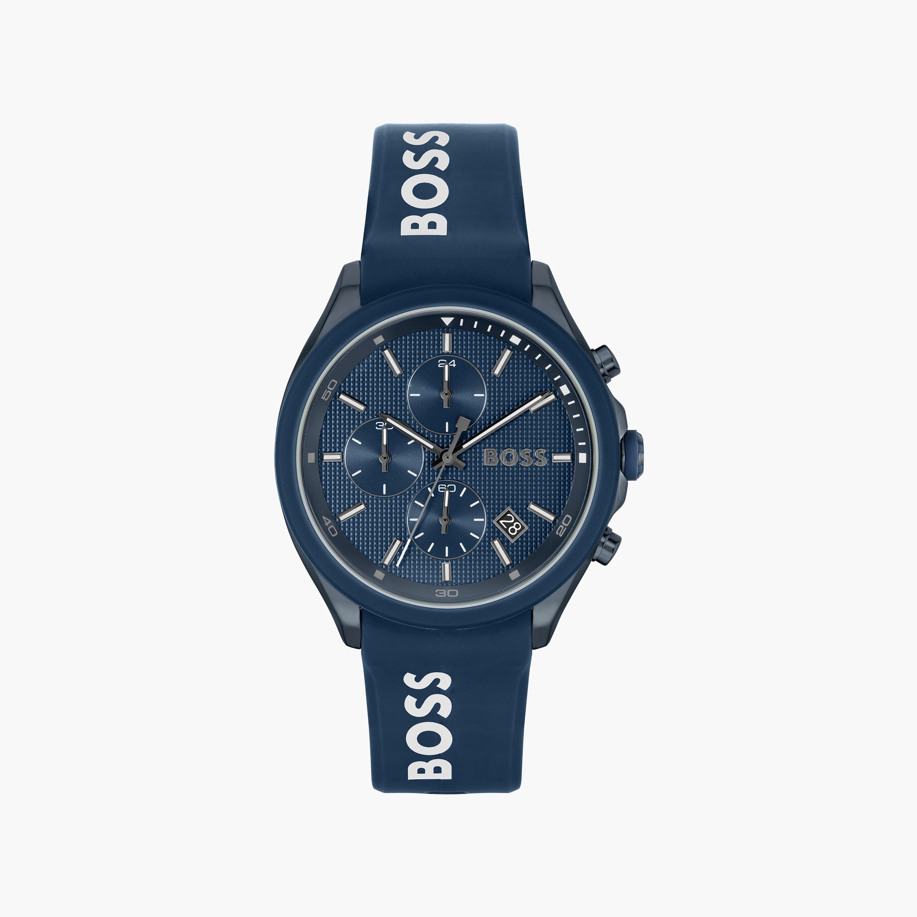 ساعة كرونوغراف بلون أزرق مخضر للرجال 44 ملم بسوار سليكون من هيوغو بوس | 1514061-men-watchesandjewellery-watches-image-1