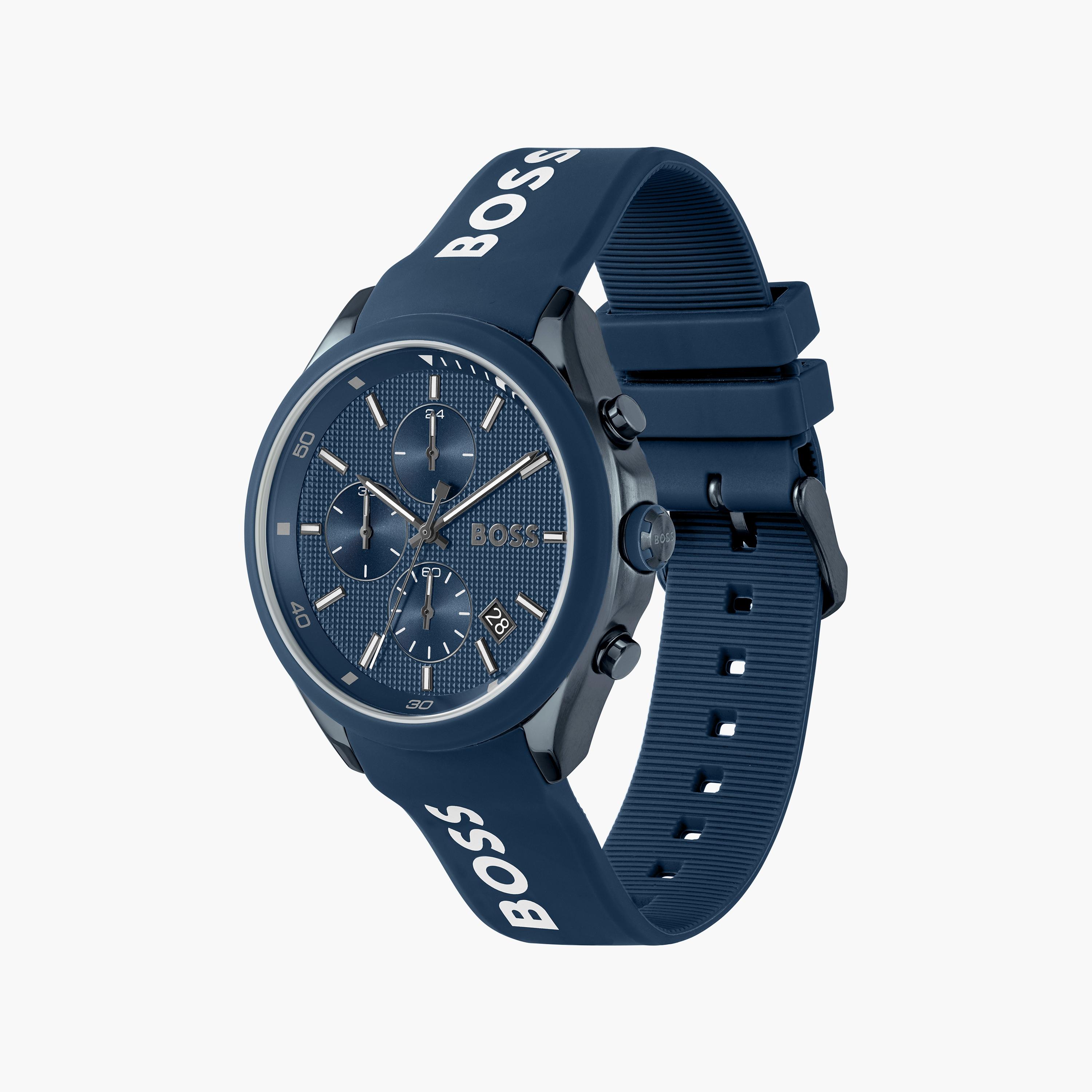 ساعة كرونوغراف بلون أزرق مخضر للرجال 44 ملم بسوار سليكون من هيوغو بوس | 1514061-men-watchesandjewellery-watches-image-2