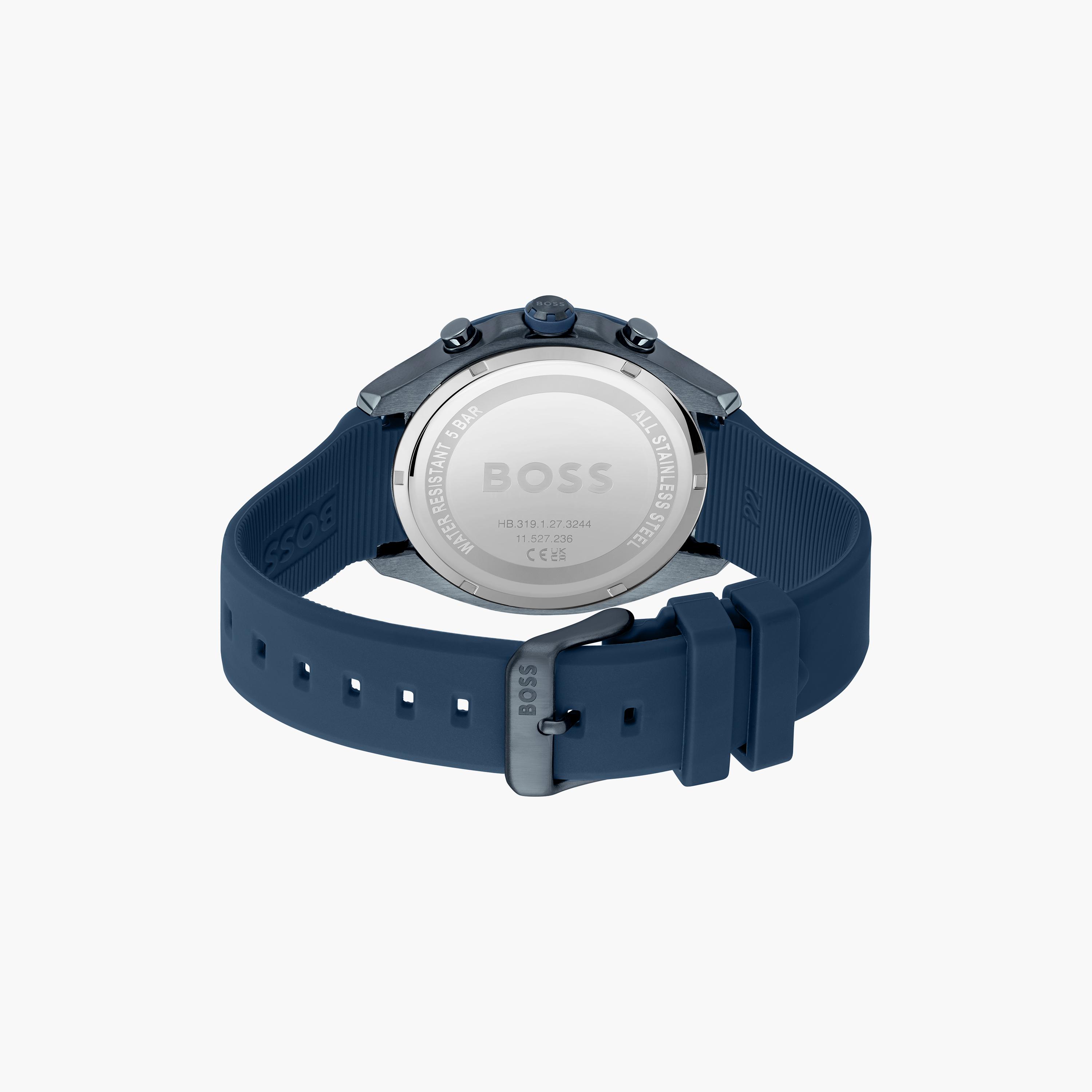 ساعة كرونوغراف بلون أزرق مخضر للرجال 44 ملم بسوار سليكون من هيوغو بوس | 1514061-men-watchesandjewellery-watches-image-3
