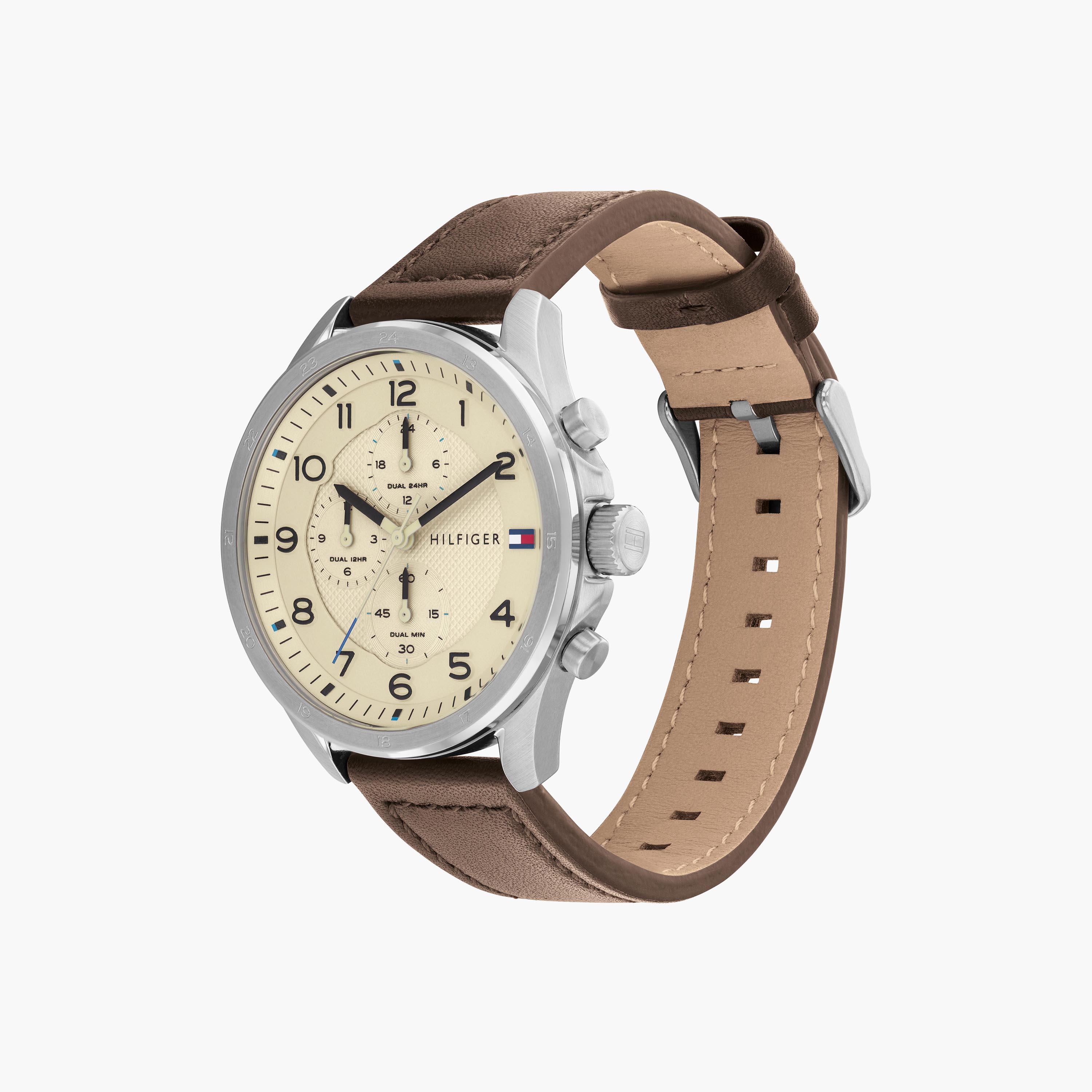 ساعة كرونوغراف بلون بني للرجال 45 ملم بسوار جلدي من تومي هيلفيجر | 1792003-men-watchesandjewellery-watches-image-2