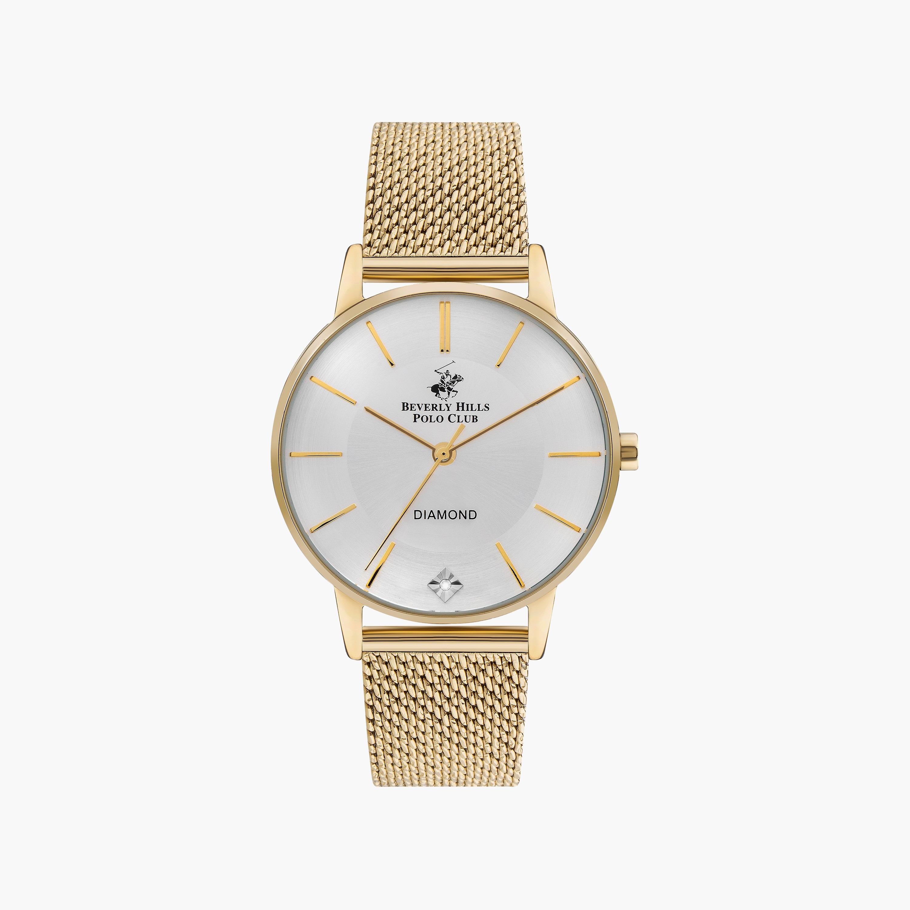 ساعة أنالوج من بيفرلي هيلز بولو كلوب للنساء بسوار شبكي ذهبي | BP3394C.130-women-watchesandjewellery-watches-image-1