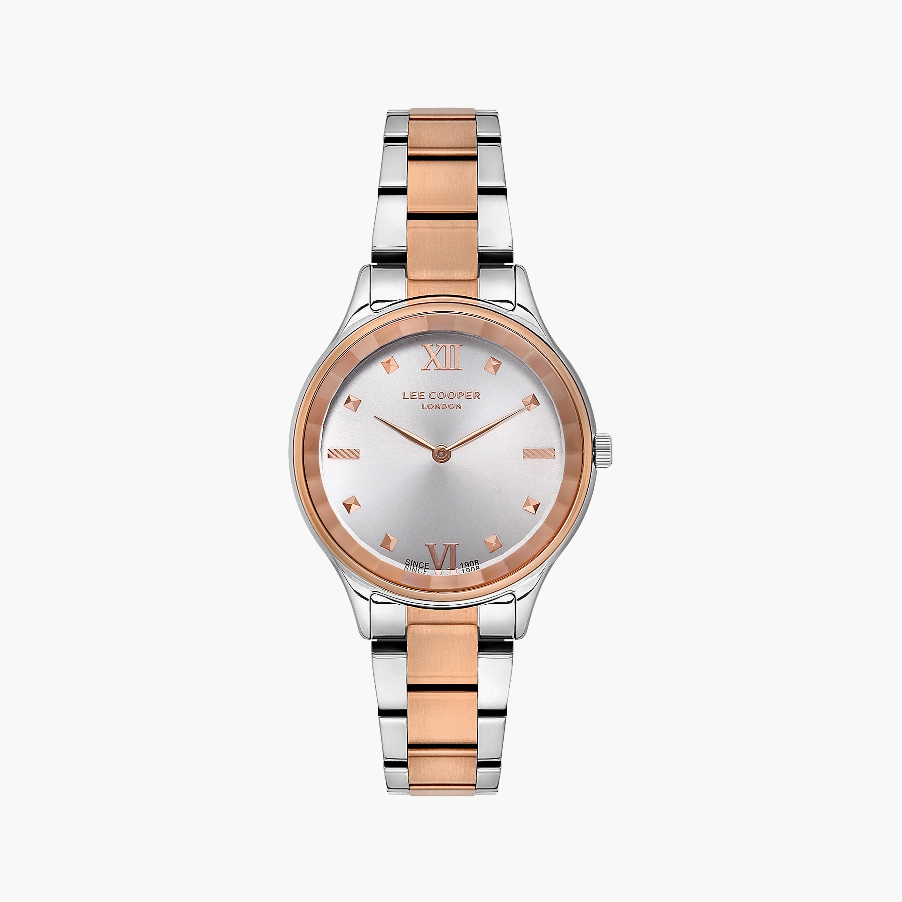 ساعة أنالوج فضية وذهبية وردية بسوار ستانلس ستيل من لي كوبر للنساء | LC07113.530-women-watchesandjewellery-watches-image-1