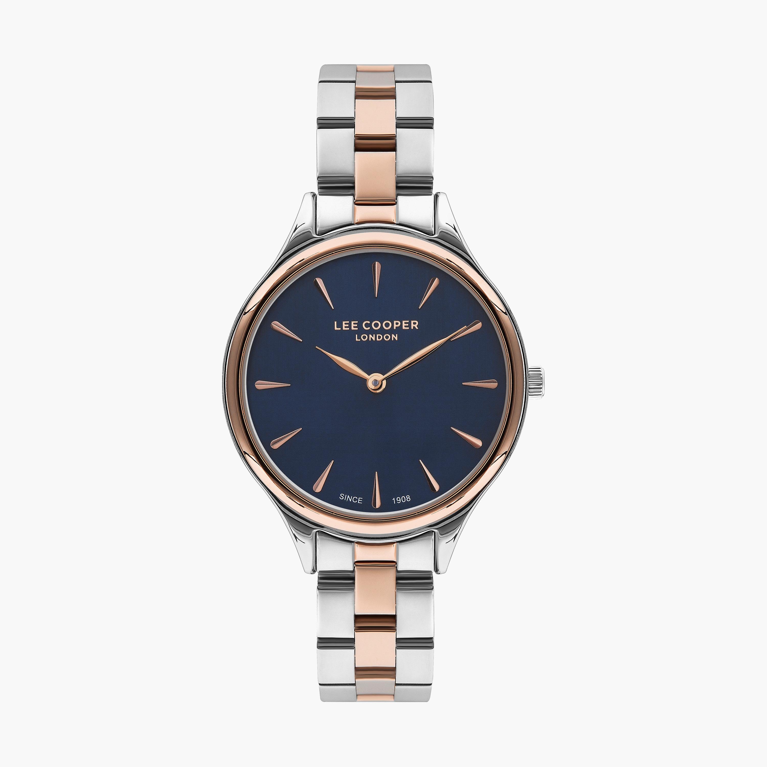 ساعة أنالوج فضية وذهبية وردية بسوار ستانلس ستيل من لي كوبر للنساء | LC07568.590-women-watchesandjewellery-watches-image-1