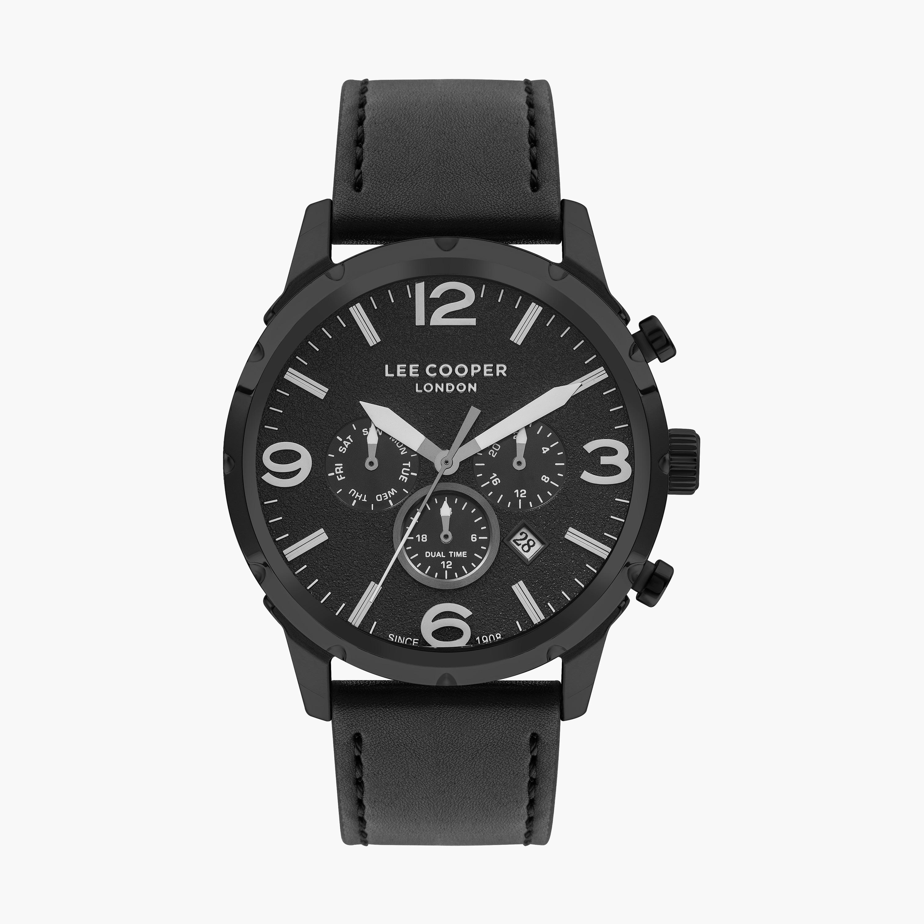 ساعة لي كوبر للرجال بسوار اسود مع كرونوغراف جلدي | LC07671.651-men-watchesandjewellery-watches-image-1