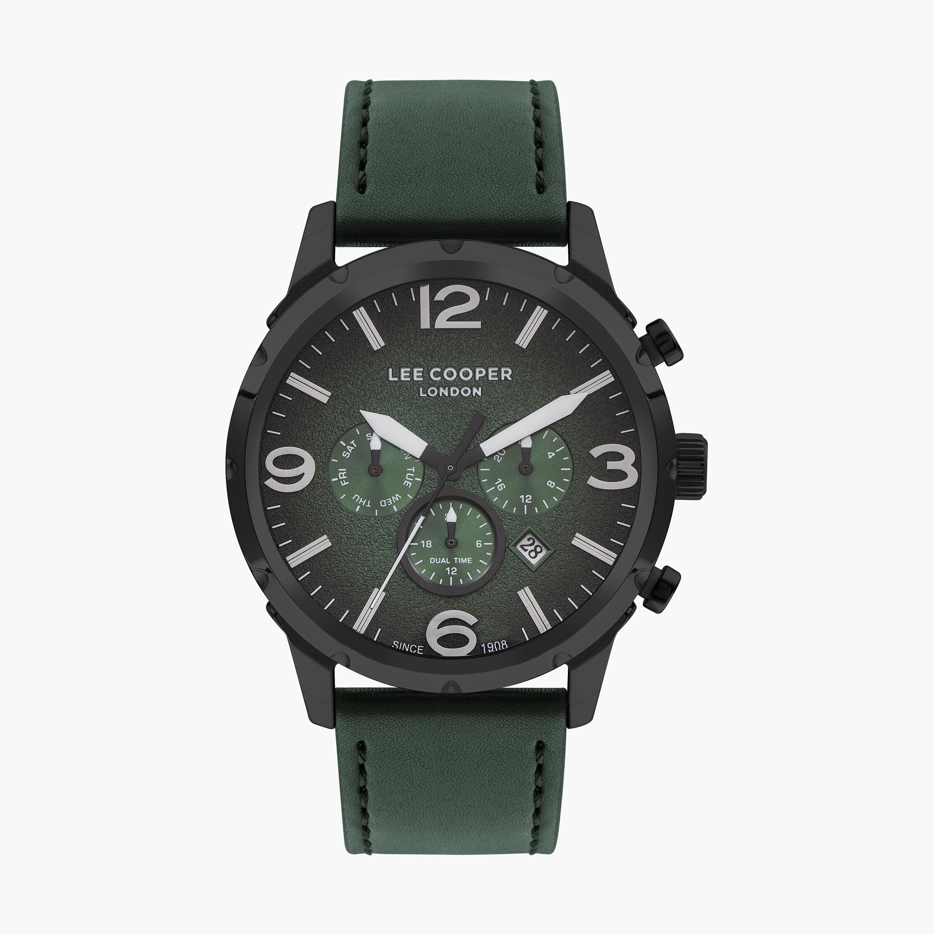 ساعة لي كوبر للرجال بسوار أخضر مع كرونوغراف جلدي | LC07671.677-men-watchesandjewellery-watches-image-1