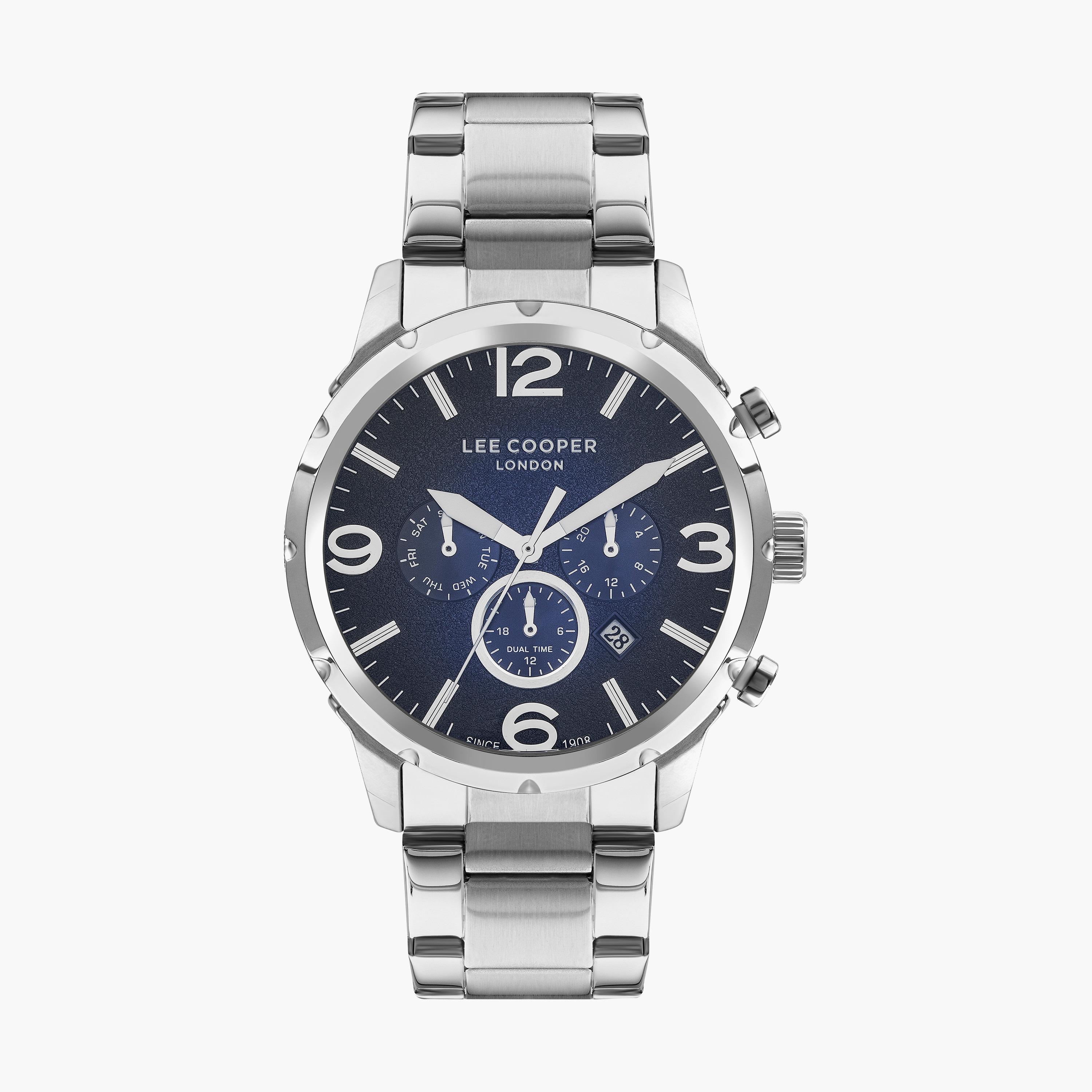 ساعة كرونوغراف فضية بسوار ستانلس ستيل من لي كوبر للرجال | LC07672.390-men-watchesandjewellery-watches-image-1