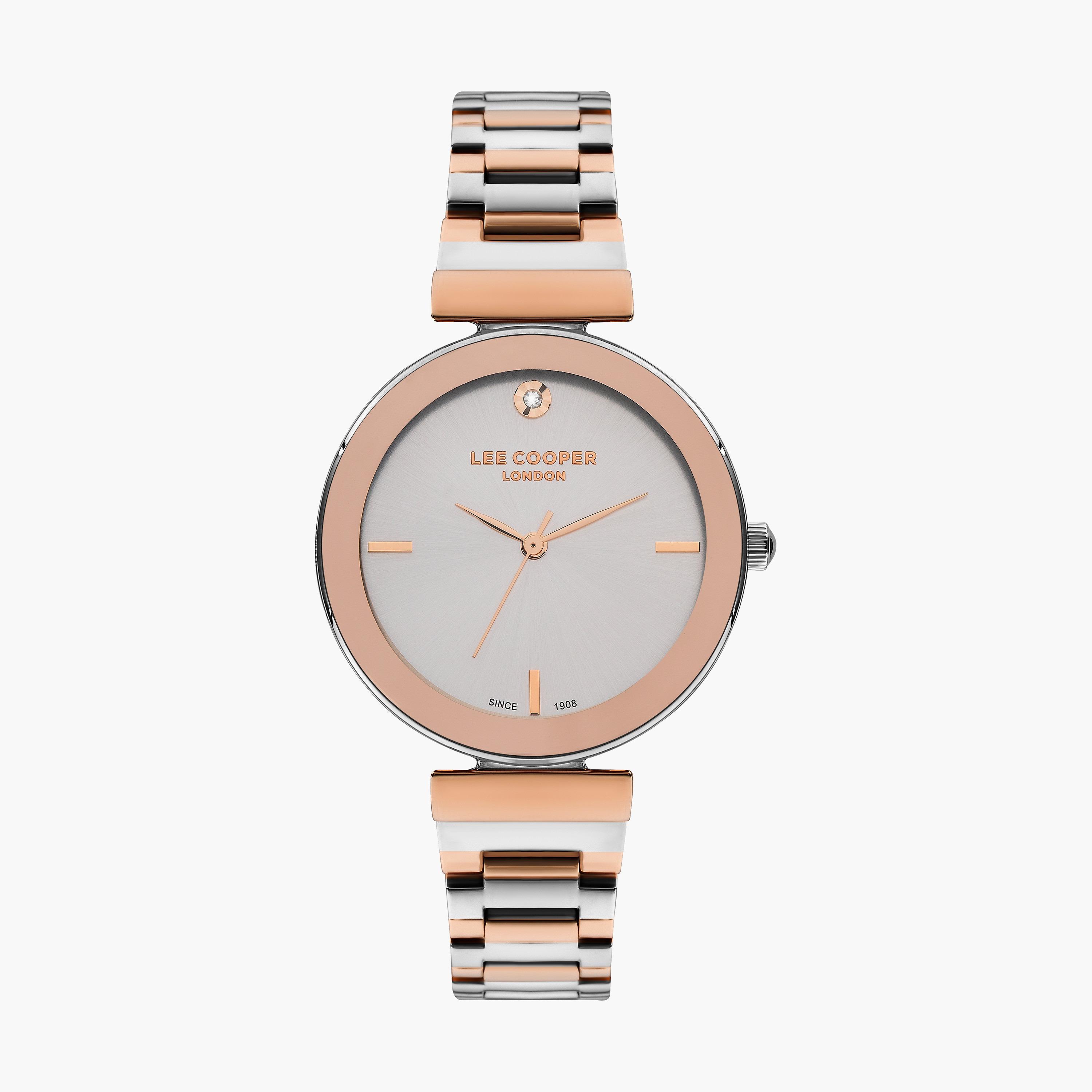 ساعة أنالوج فضية وذهبية وردية بسوار ستانلس ستيل من لي كوبر للنساء | LC07711.530-women-watchesandjewellery-watches-image-1