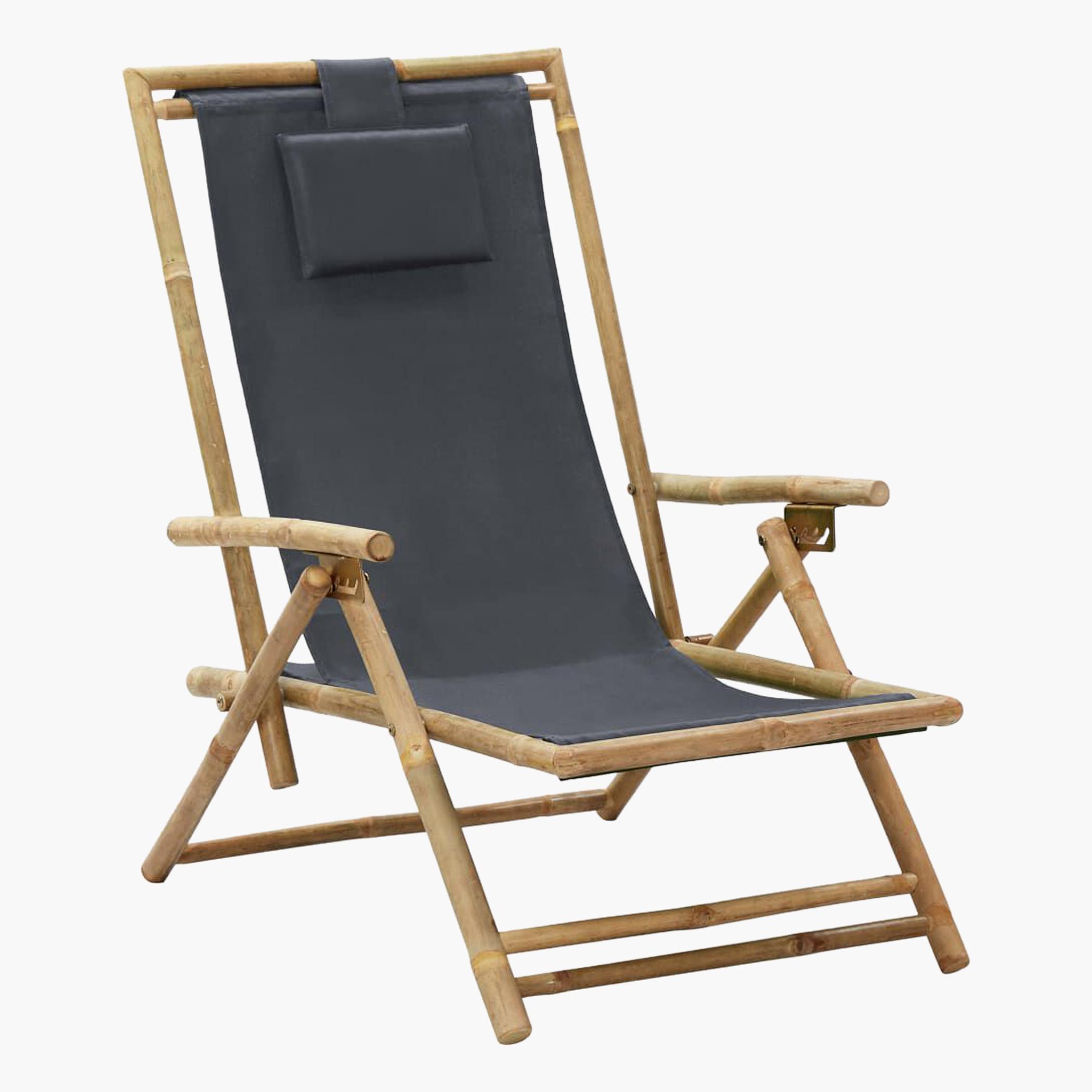 VidaXL Bamboo and Fabric Outdoor Reclining Relaxing Chair