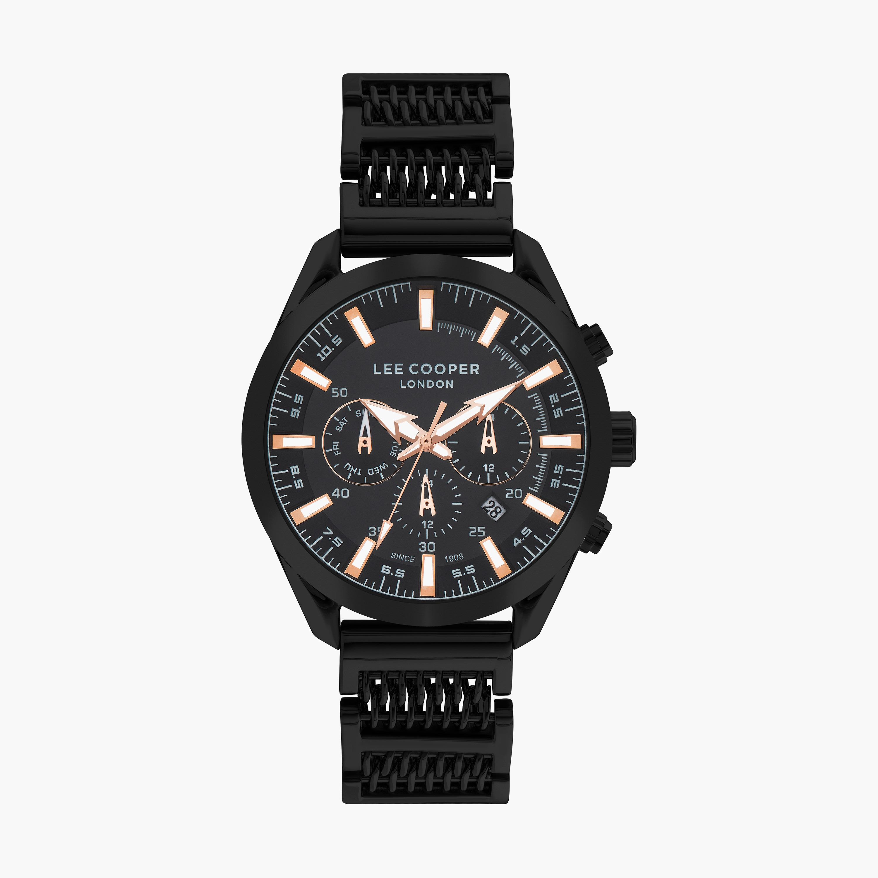 ساعة كرونوغراف سوداء بسوار ستانلس ستيل من لي كوبر للرجال | LC07556.650-men-watchesandjewellery-watches-image-1