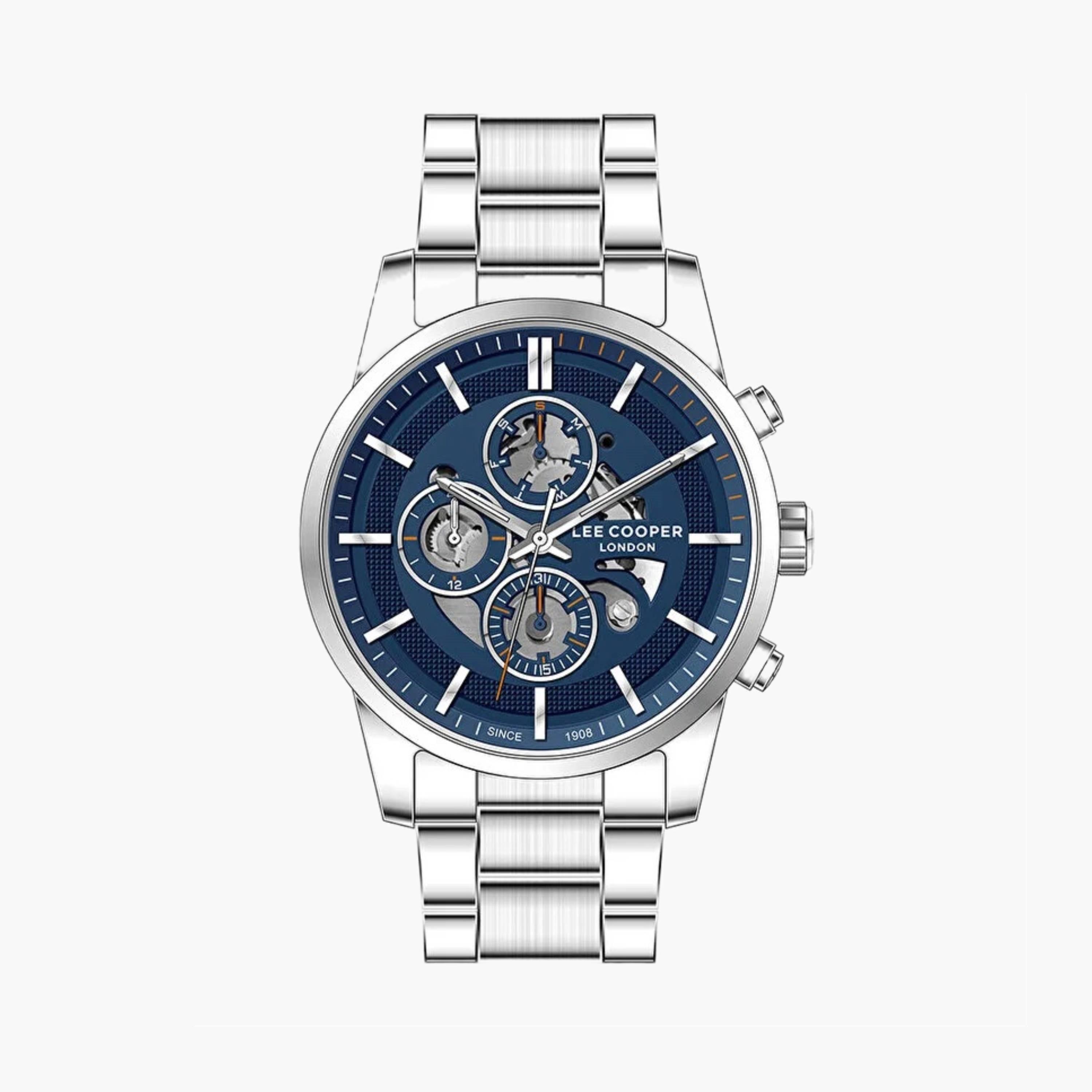 ساعة كرونوغراف فضية بسوار ستانلس ستيل من لي كوبر للرجال | LC07562.390-men-watchesandjewellery-watches-image-1