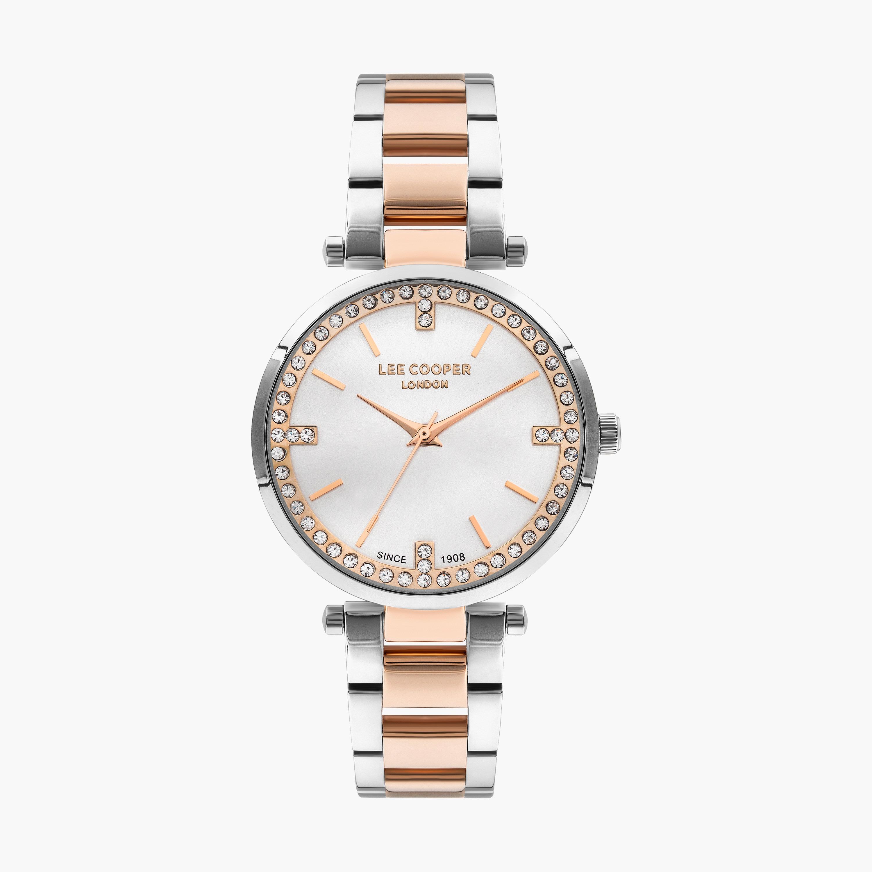 ساعة أنالوج فضية وذهبية وردية بسوار ستانلس ستيل من لي كوبر | LC07591.530-women-watchesandjewellery-watches-image-1