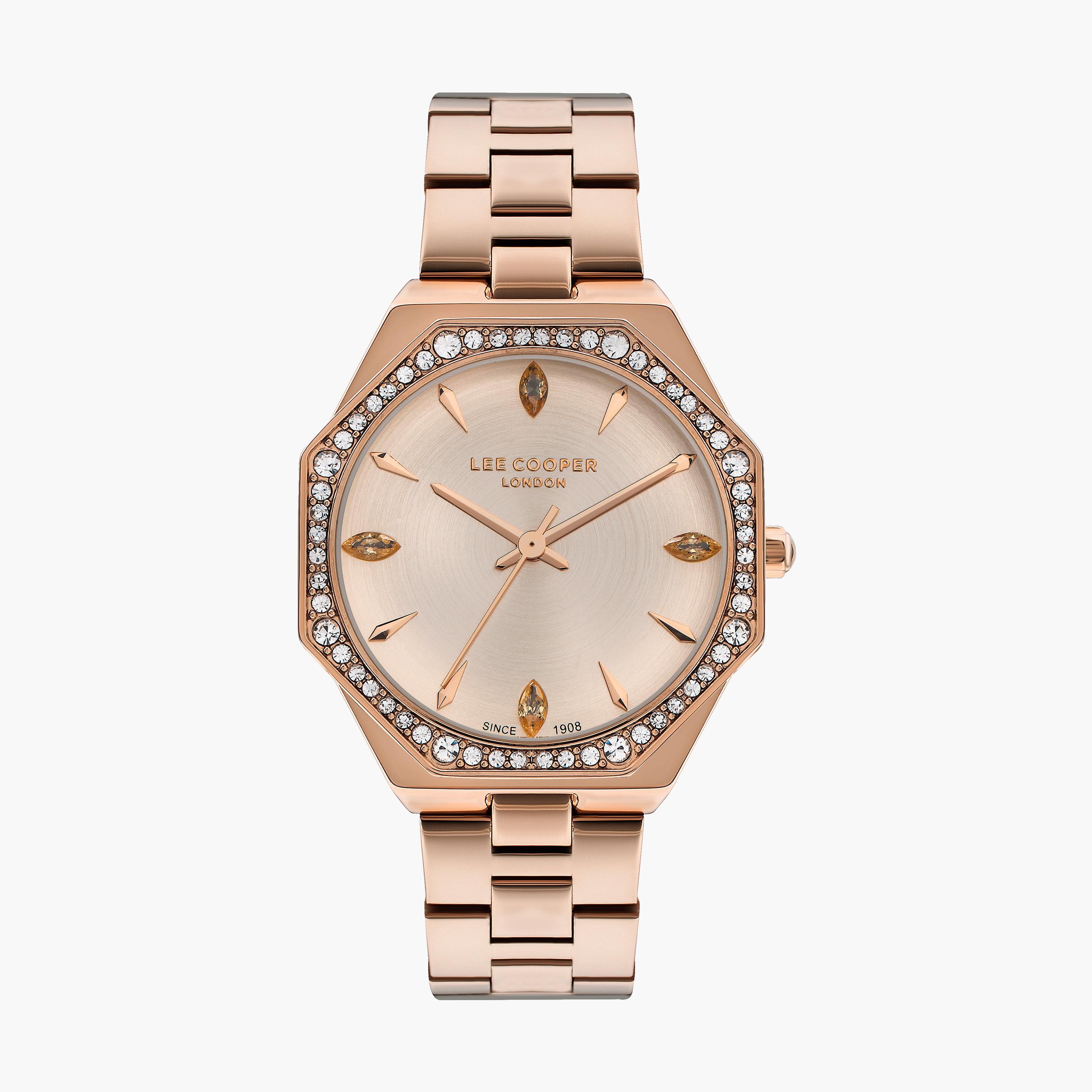 ساعة أنالوج ذهبية وردية بسوار ستانلس ستيل من لي كوبر للنساء | LC07599.410-women-watchesandjewellery-watches-image-1