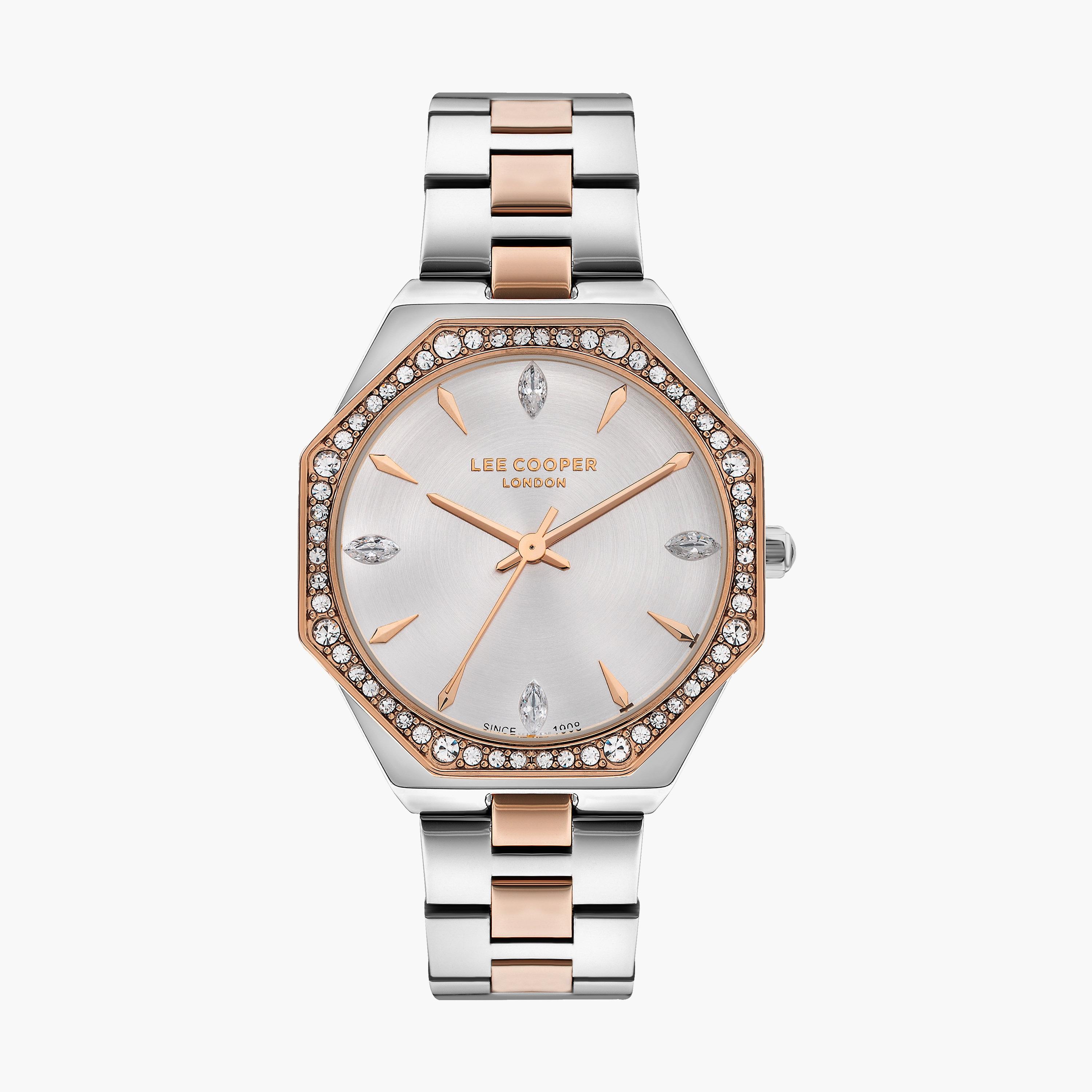 ساعة أنالوج فضية وذهبية وردية بسوار ستانلس ستيل من لي كوبر للنساء | LC07599.530-women-watchesandjewellery-watches-image-1