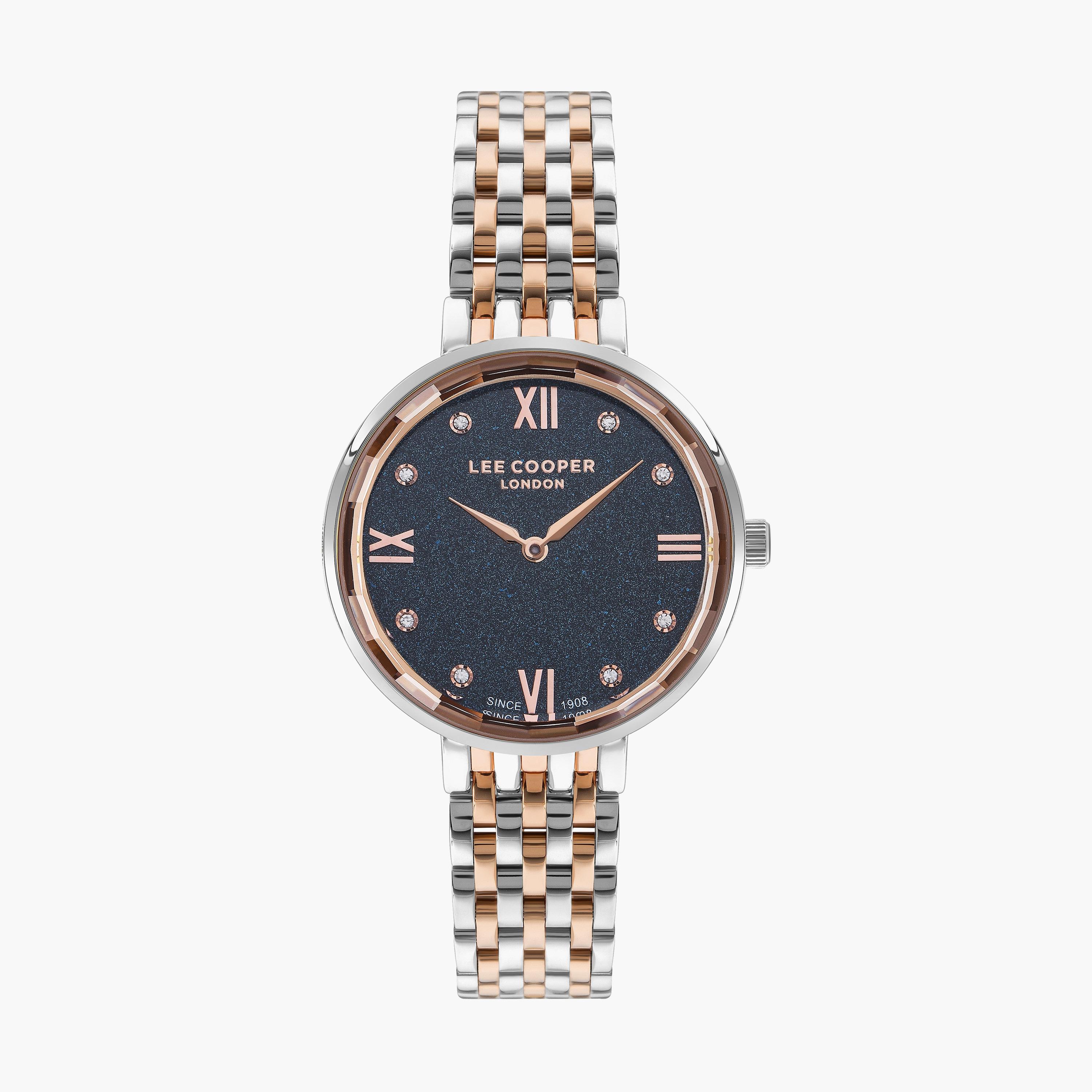 ساعة أنالوج فضية وذهبية وردية بسوار ستانلس ستيل من لي كوبر للنساء | LC07610.590-women-watchesandjewellery-watches-image-1