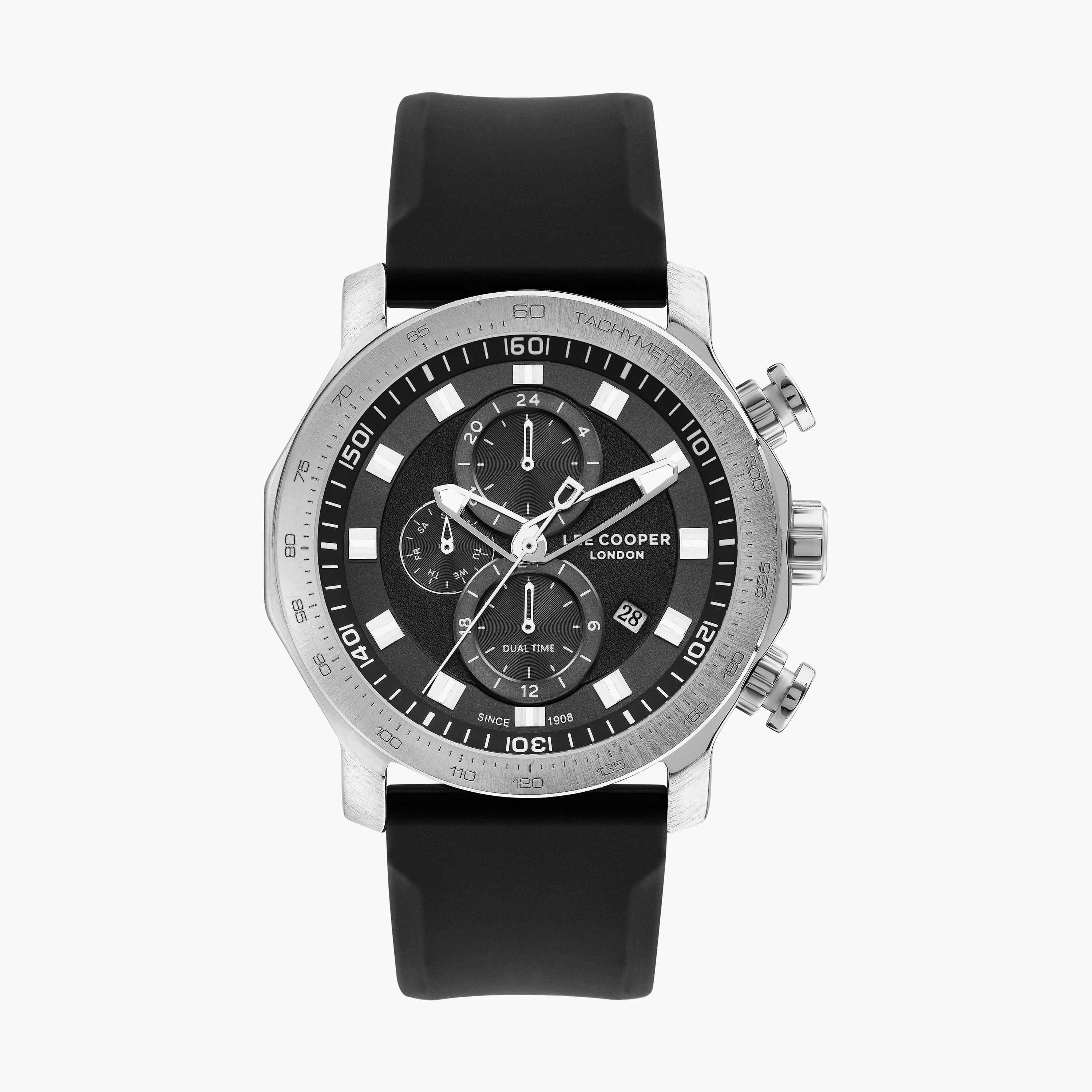 ساعة كرونوغراف بسوار سيليكون اسود للرجال من لي كوبر | LC07631.351-men-watchesandjewellery-watches-image-1