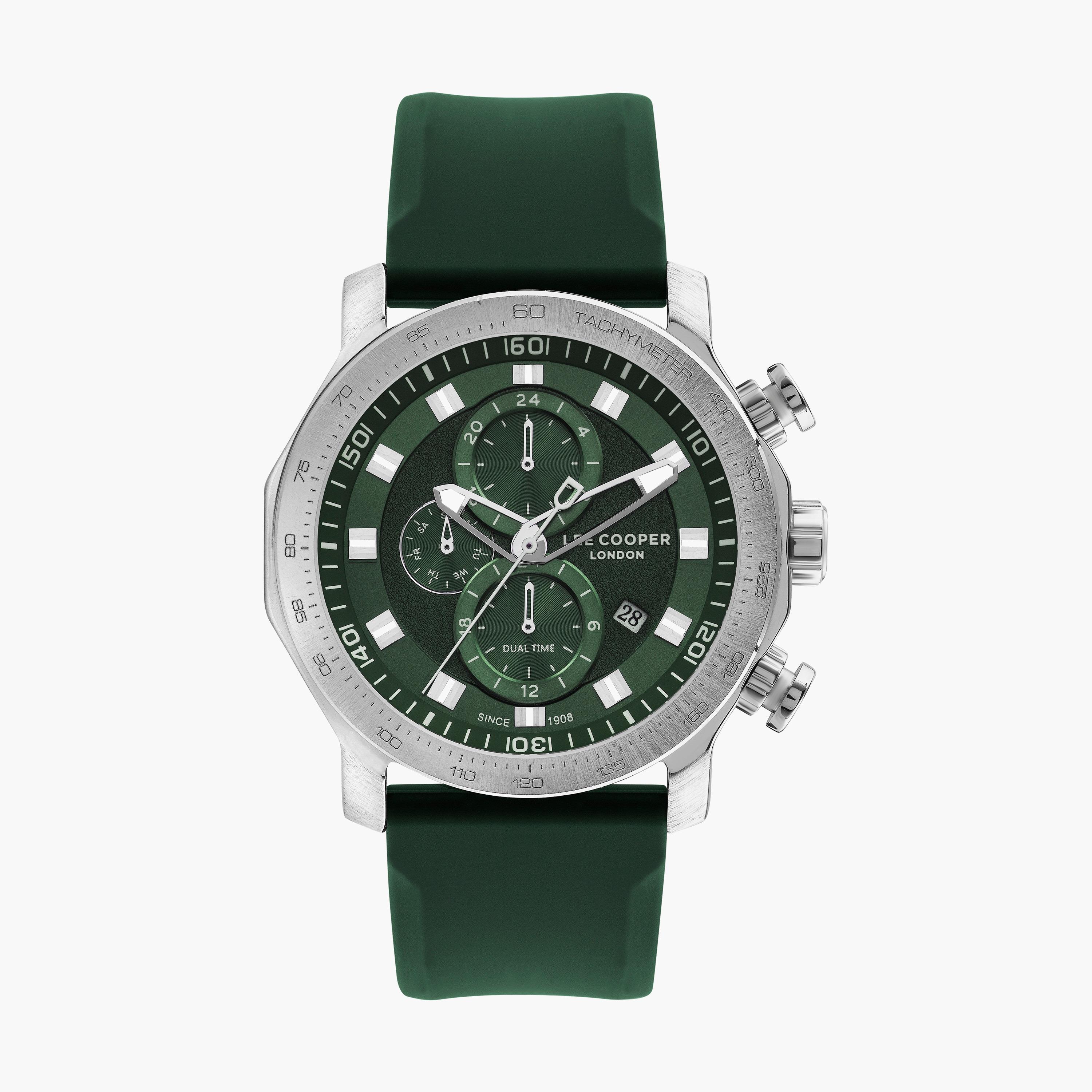 ساعة كرونوغراف بسوار سيليكون أخضر للرجال من لي كوبر | LC07631.377-men-watchesandjewellery-watches-image-1
