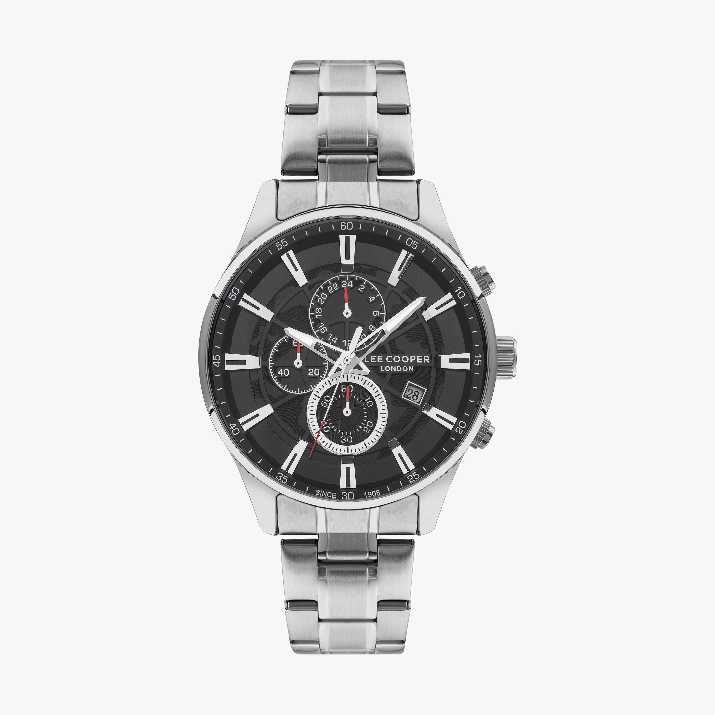 ساعة كرونوغراف فضية بسوار ستانلس ستيل من لي كوبر للرجال | LC07670.350-men-watchesandjewellery-watches-image-1