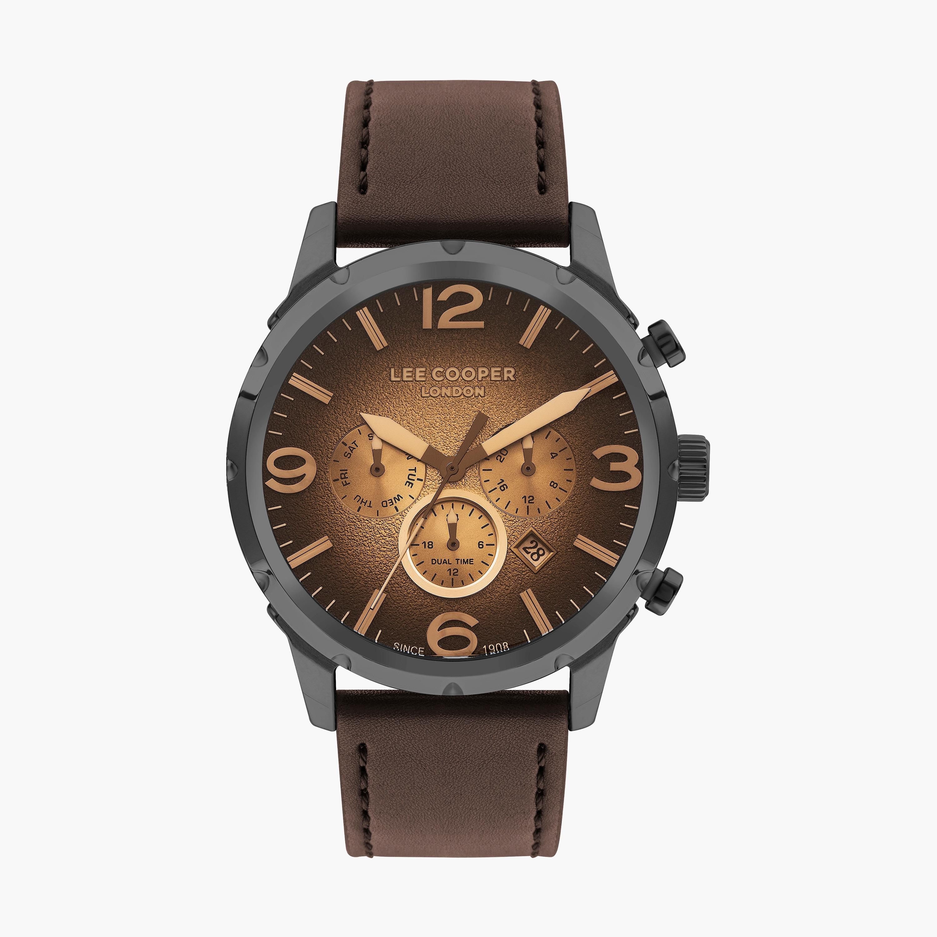 ساعة كرونوغراف بسوار جلدي بني للرجال من لي كوبر | LC07671.652-men-watchesandjewellery-watches-image-1