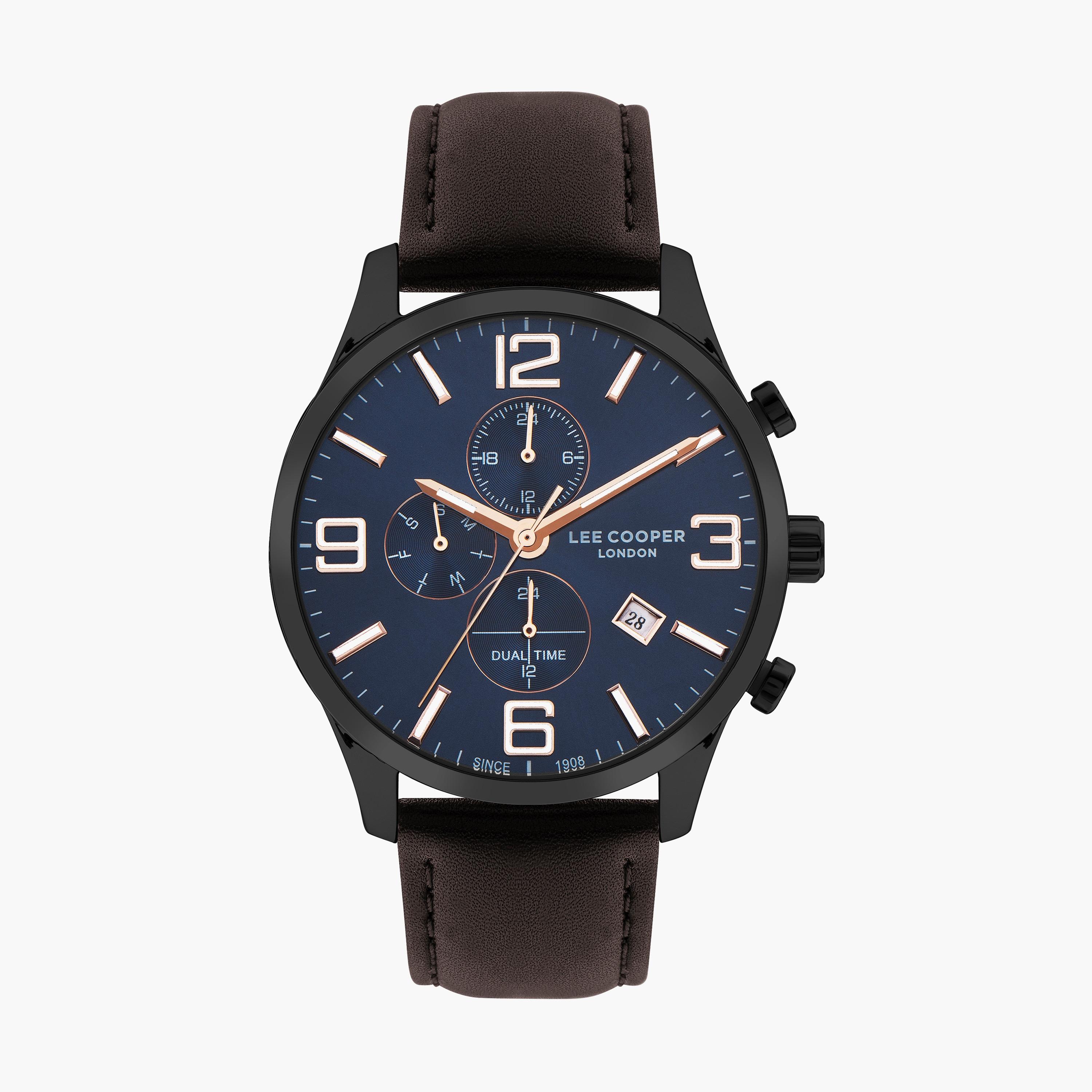 ساعة كرونوغراف بسوار جلدي بني للرجال من لي كوبر | LC07713.692-men-watchesandjewellery-watches-image-1