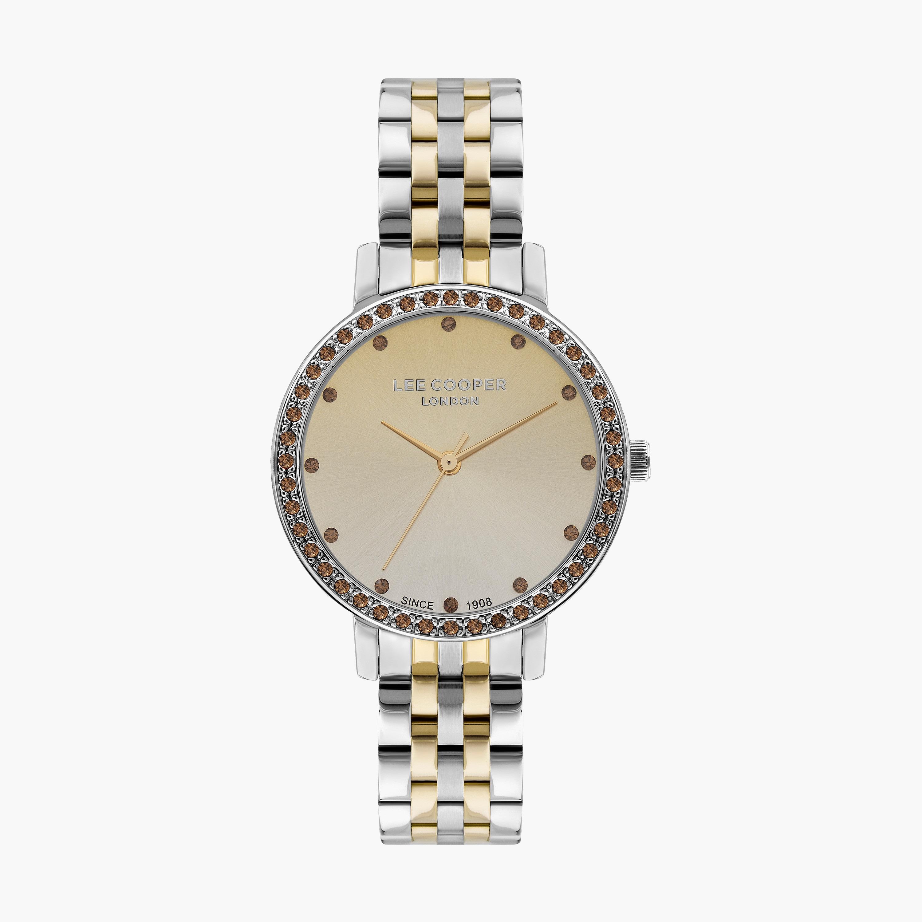 ساعة أنالوج فضية وذهبية بسوار ستانلس ستيل من لي كوبر للنساء | LC07590.210-women-watchesandjewellery-watches-image-1