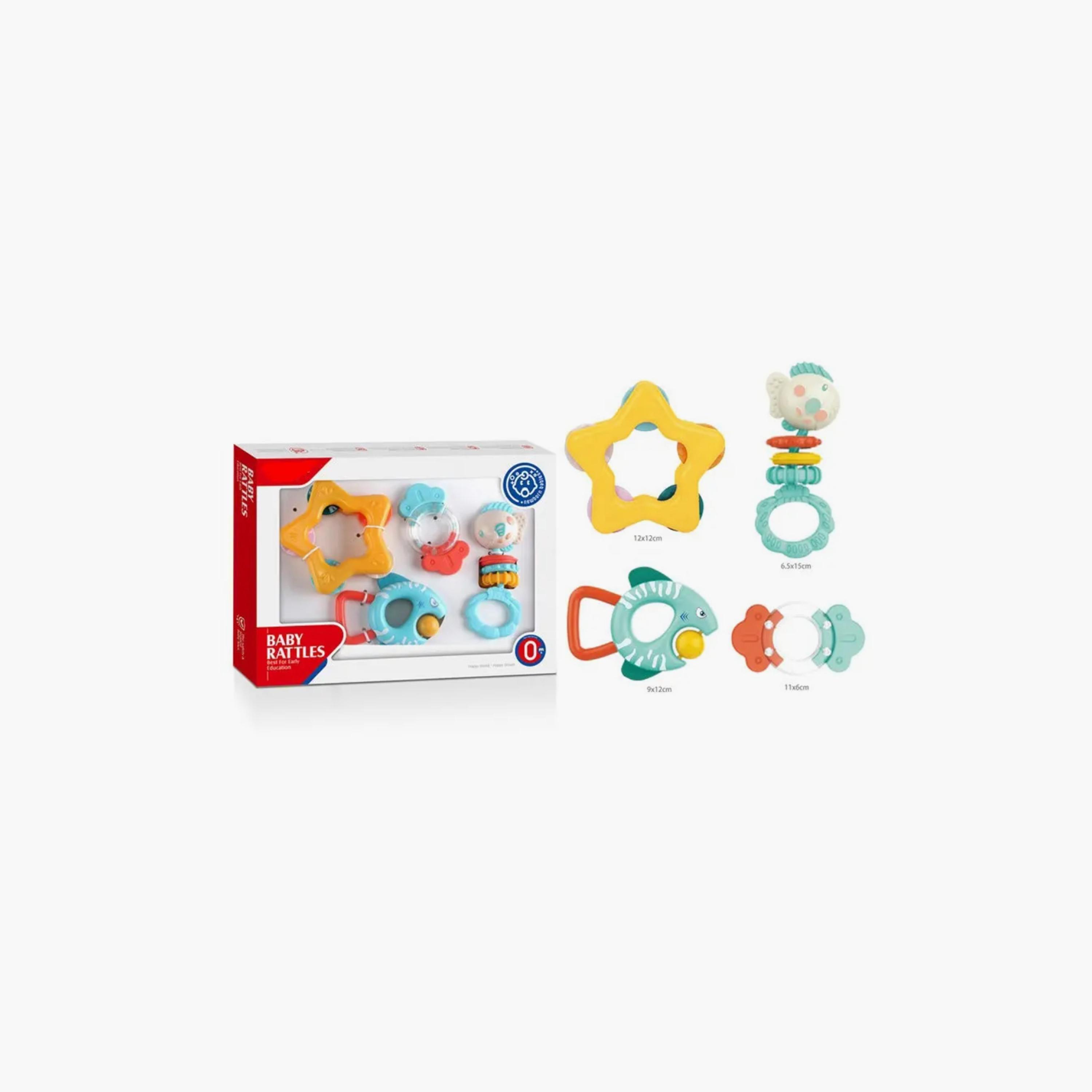 مجموعة هدايا خشخيشات وعضاضة 4 قطع من هوانجر-toys-babyandtoddlertoys-rattlesandteethers-image-1