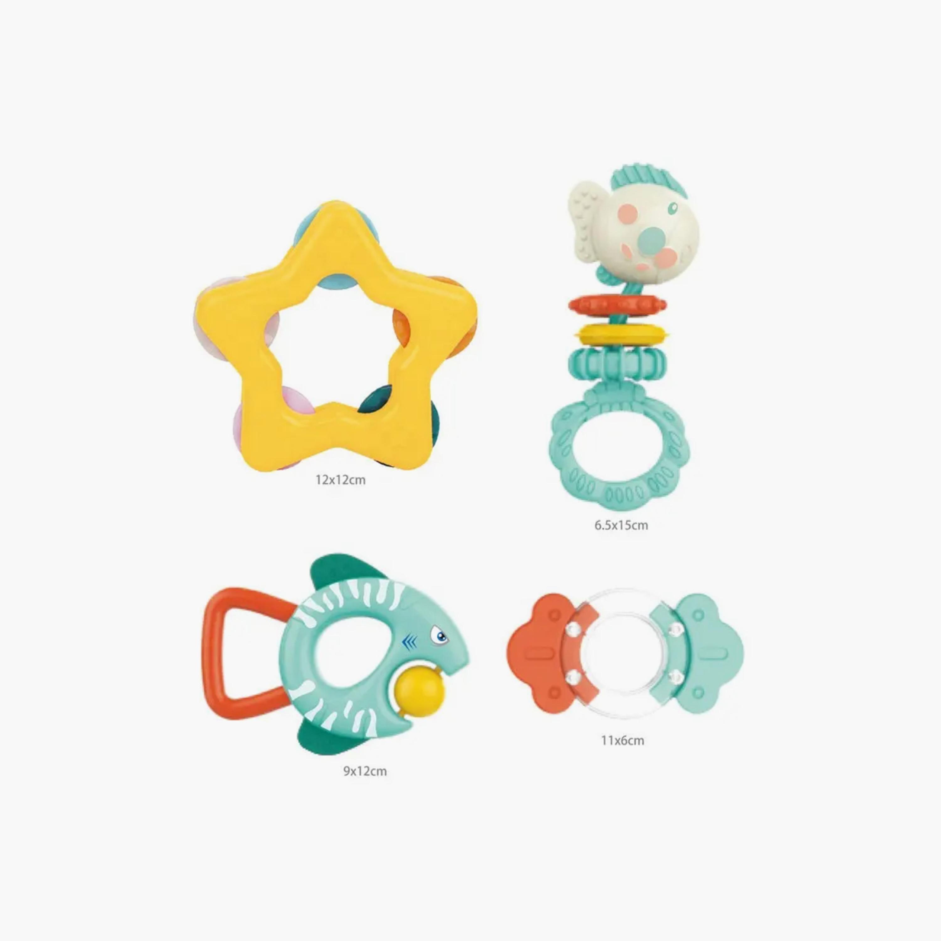 مجموعة هدايا خشخيشات وعضاضة 4 قطع من هوانجر-toys-babyandtoddlertoys-rattlesandteethers-image-2