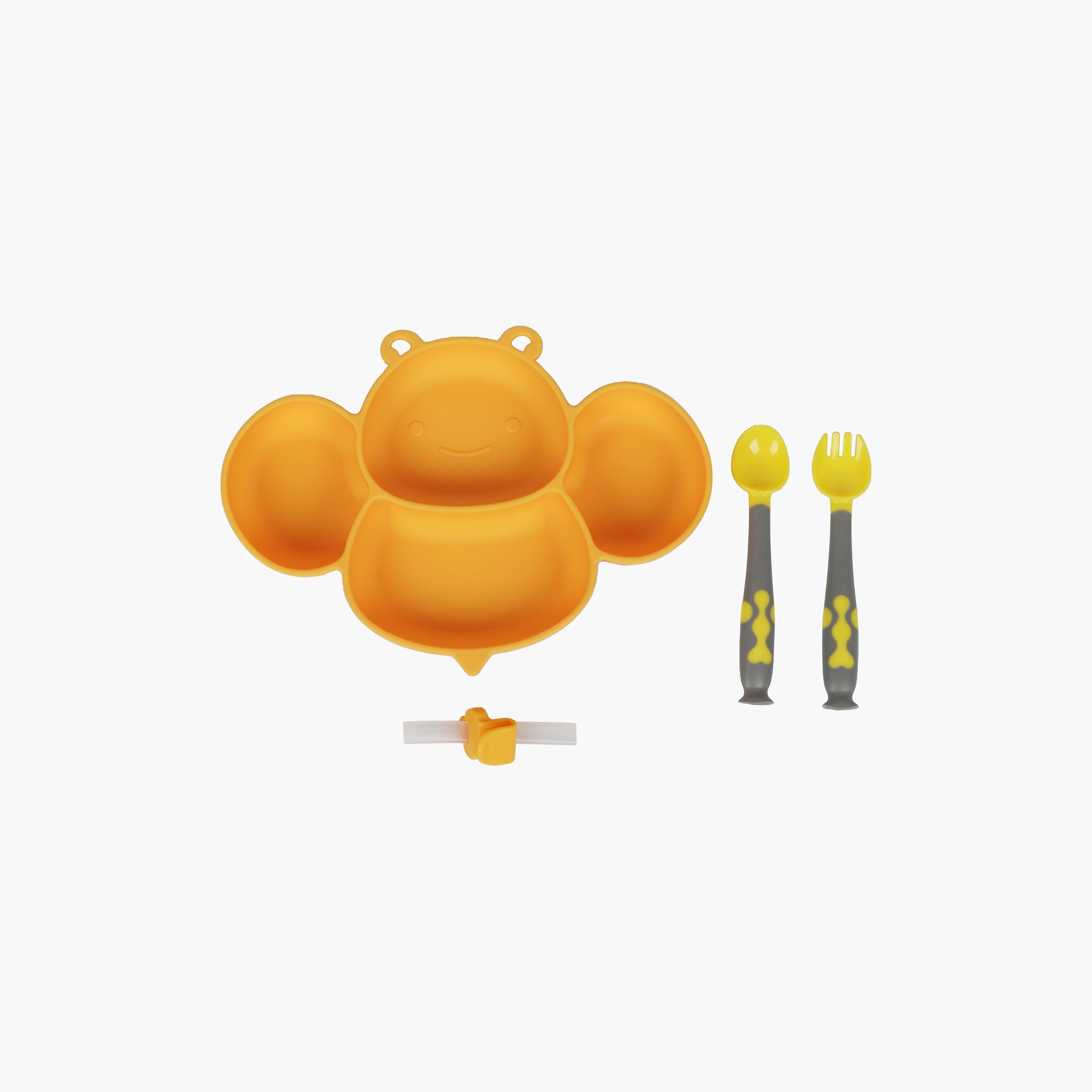 Little Angel Silicone Set of Plate, Bowl, Spoon & Fork, Bee-baby-feeding-mealtimeessentials-image-1