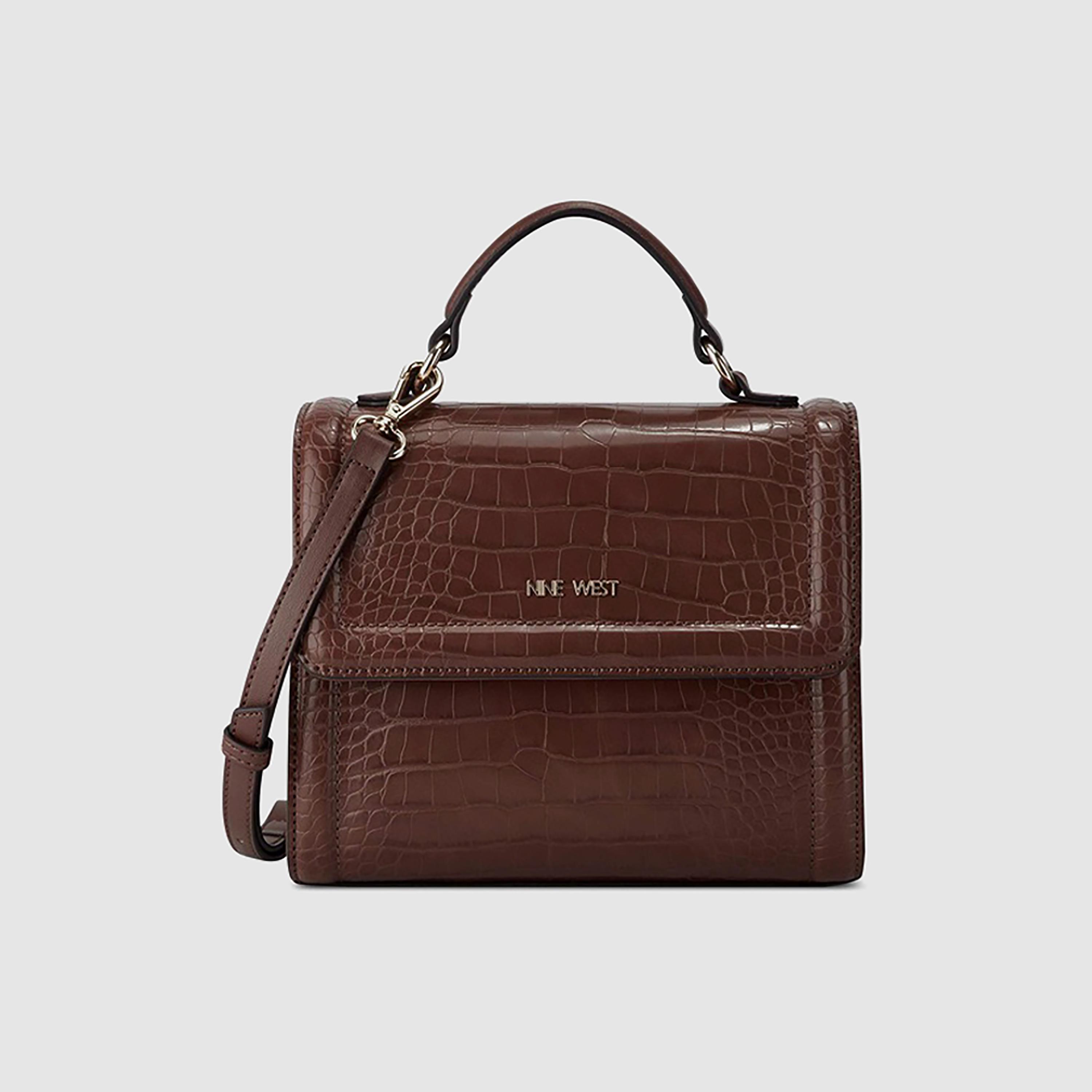 Nine West Croc Textured Satchel Bag with Snap Button and Detachable Strap-women-bagsandwallets-handbags-image-1
