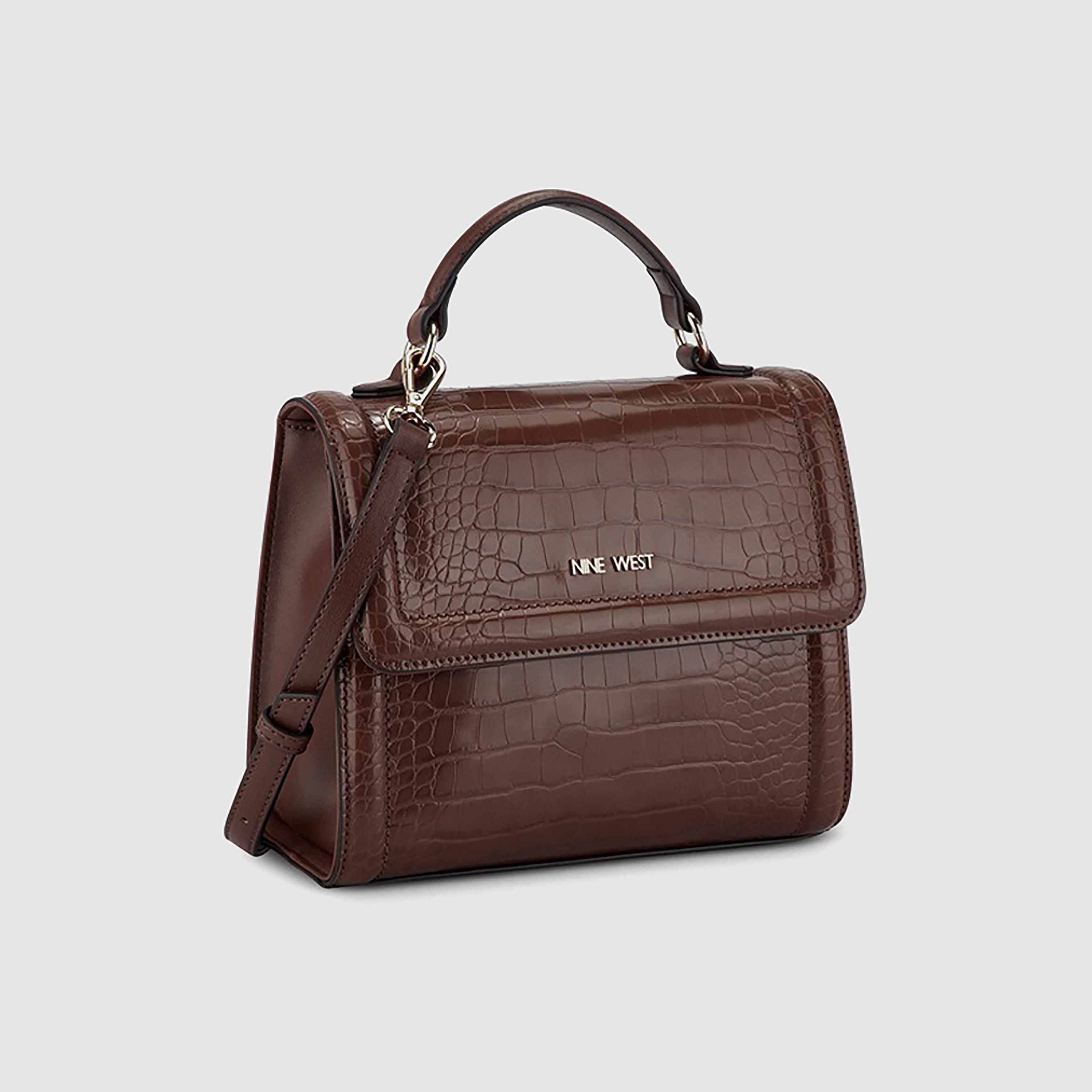 Nine West Croc Textured Satchel Bag with Snap Button and Detachable Strap-women-bagsandwallets-handbags-image-2