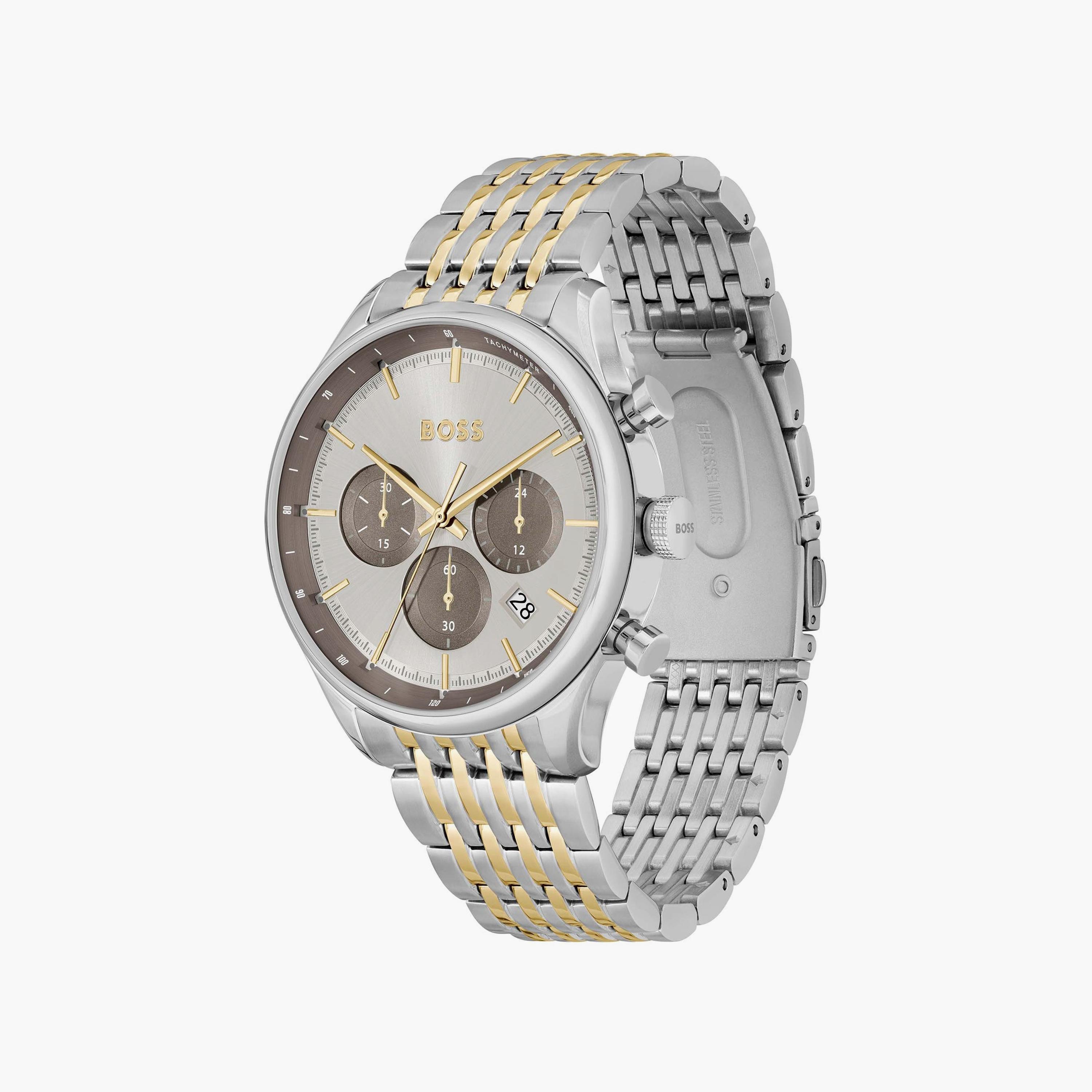 ساعة كرونوغراف باللون الفضي والذهبي بسوار ستانلس ستيل من هيوغو بوس للرجال | 1514053-men-watchesandjewellery-watches-image-2